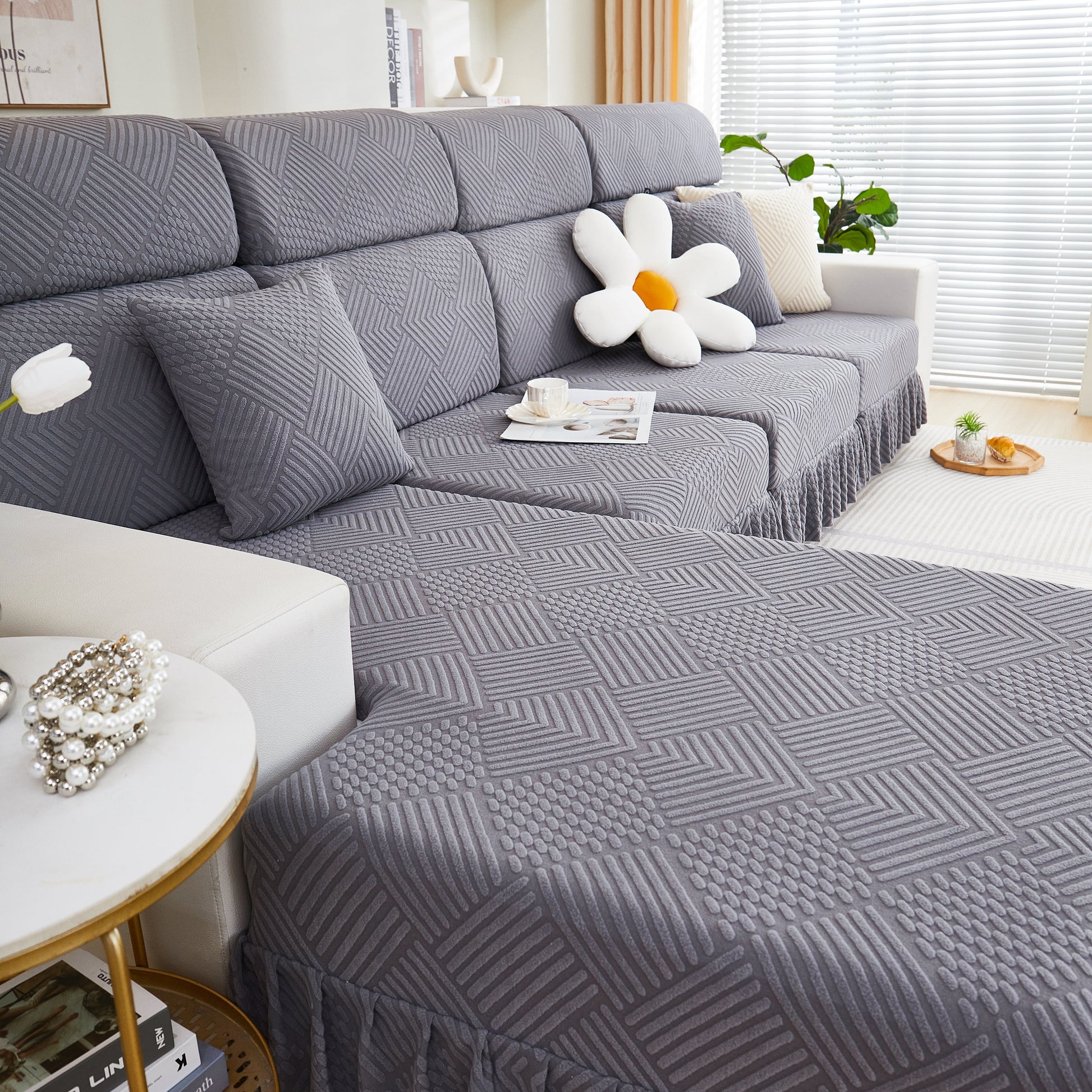 Stretch Sofa Covers for Couch Seats and Cushions, Suitable for 1/2/3/4/L Seater Sofas and Couches in stylish gray design
