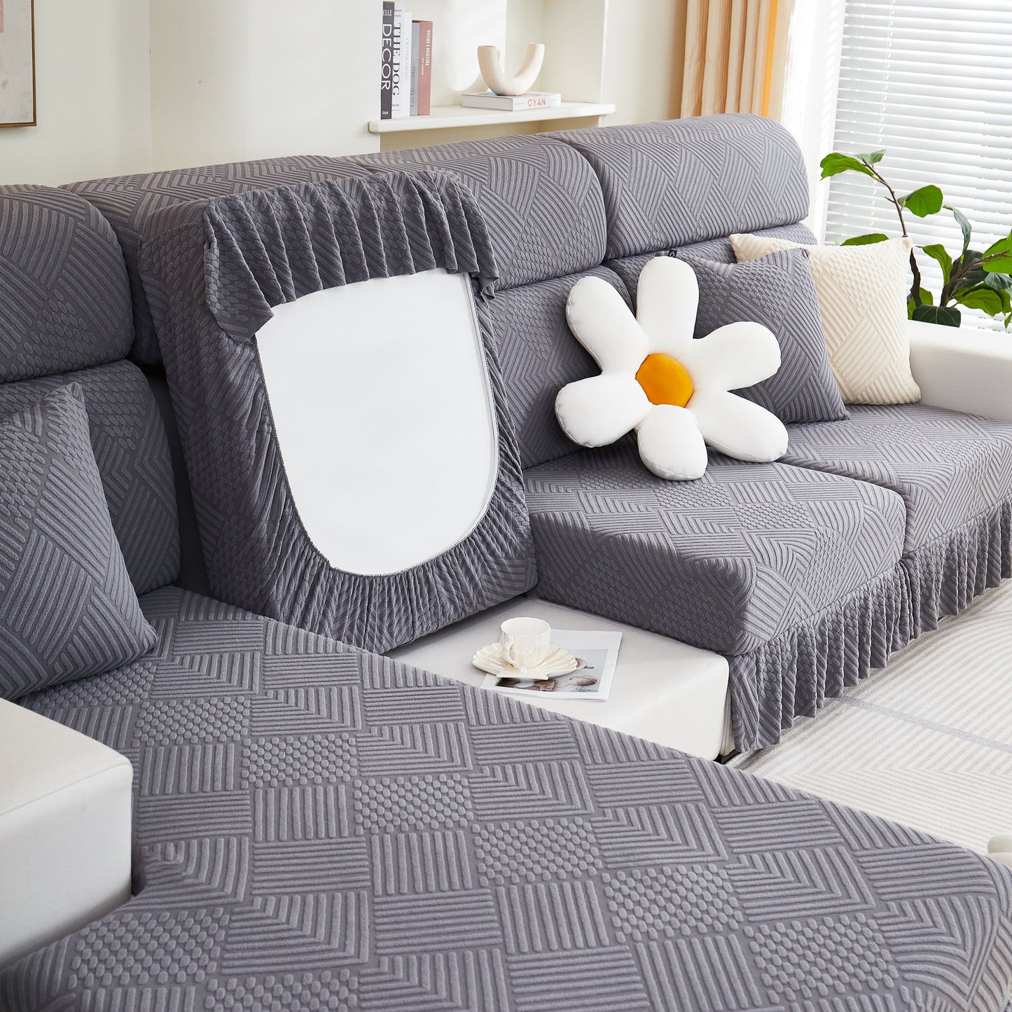 Stretch Sofa Covers for Couch Seats and Cushions, Suitable for 1/2/3/4/L Seater Sofas and Couches in stylish grey pattern