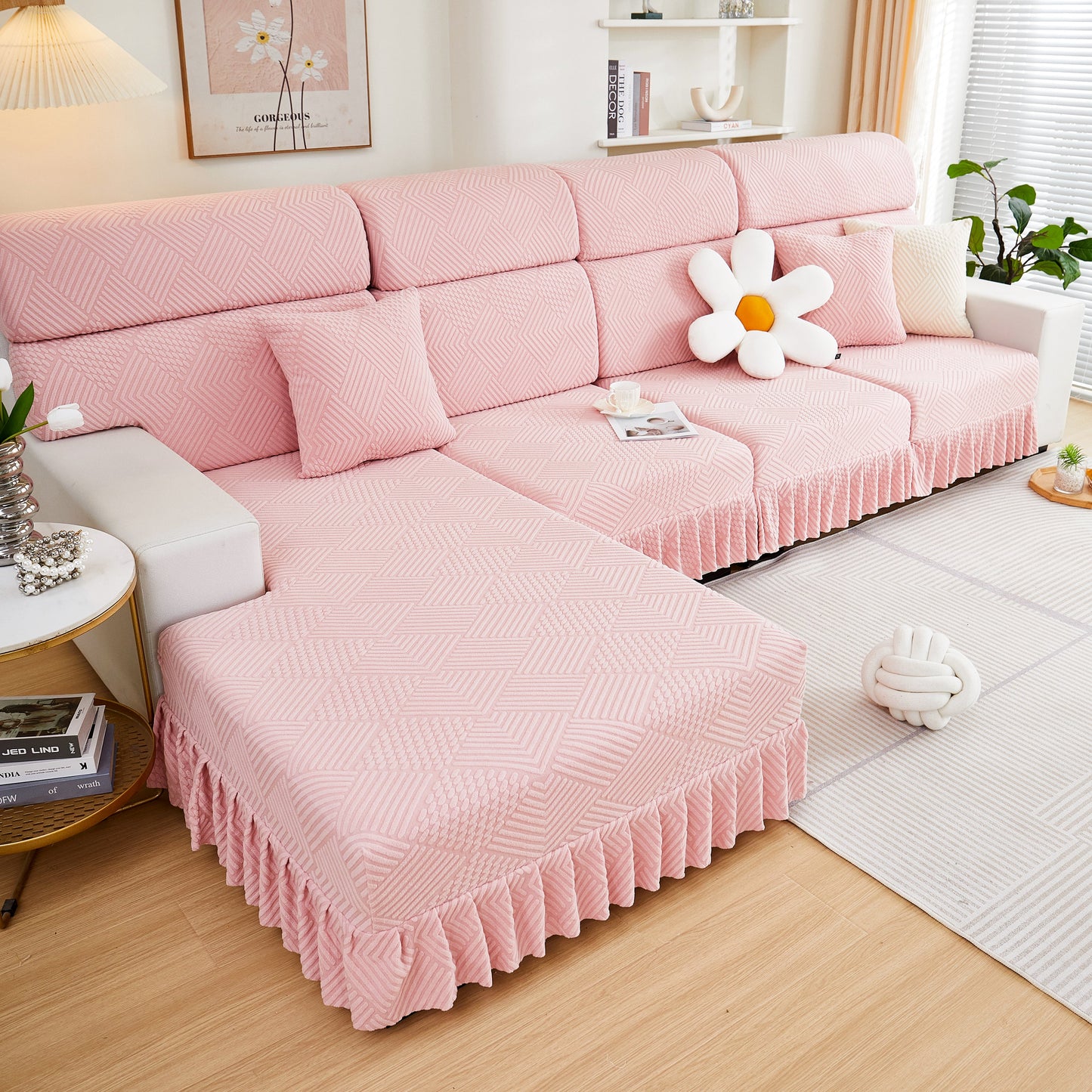 Stretch Sofa Covers for Couch Seats and Cushions, suitable for 1/2/3/4/L seater sofas and couches with stylish skirt design