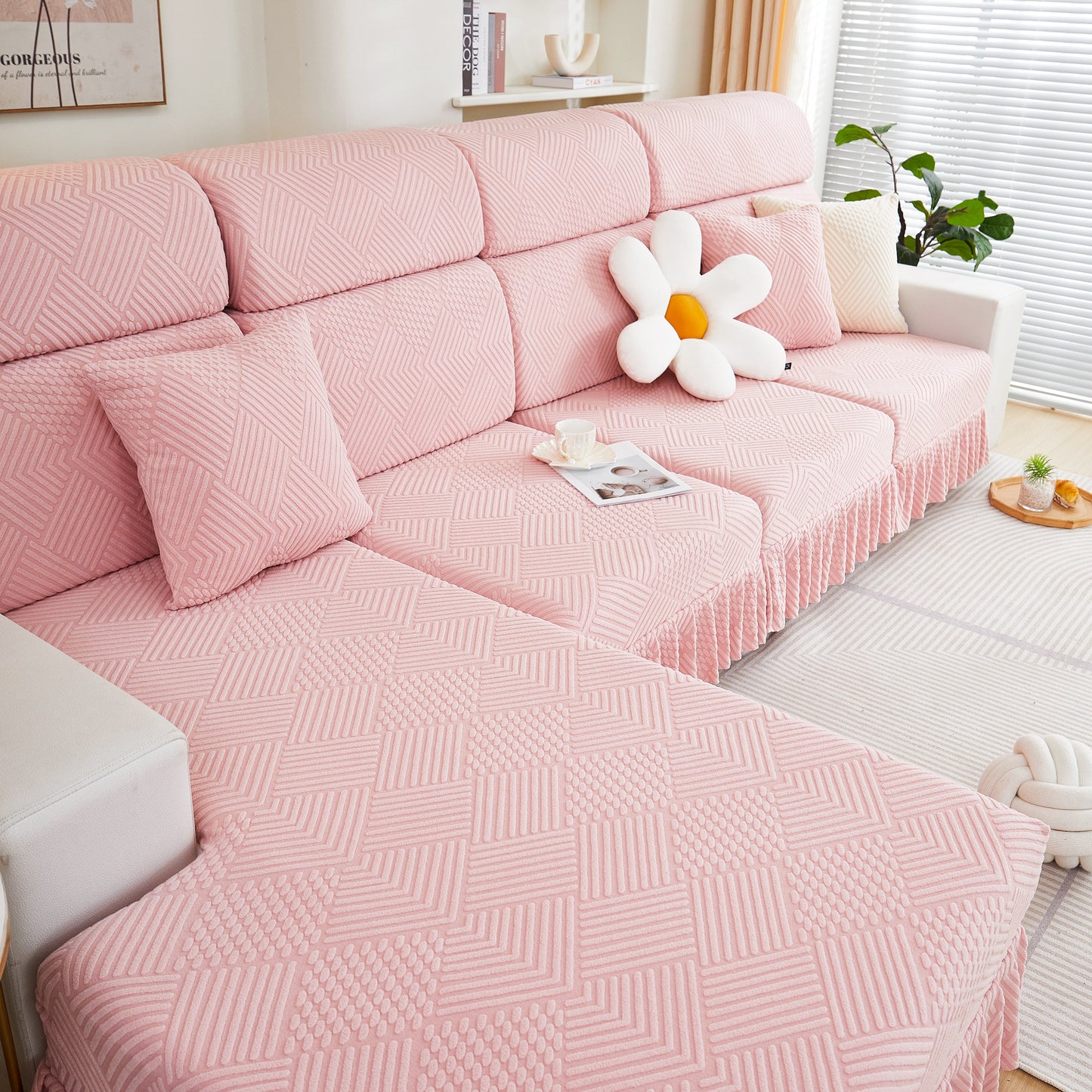 Stretch Sofa Covers for Couch Seats and Cushions, Suitable for 1/2/3/4/L Seater Sofas and Couches in a stylish pink design