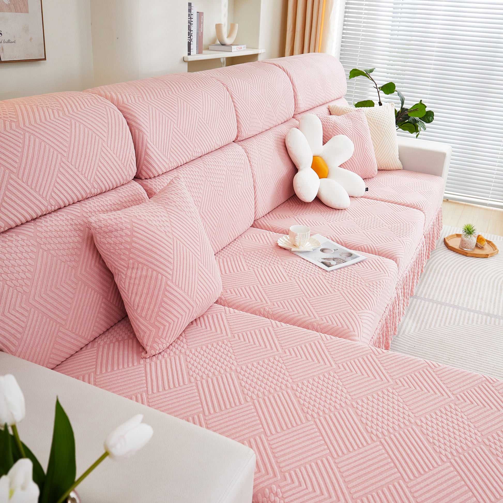 Stretch Sofa Covers for Couch Seats and Cushions, Suitable for 1/2/3/4/L Seater Sofas and Couches, elegant pink design