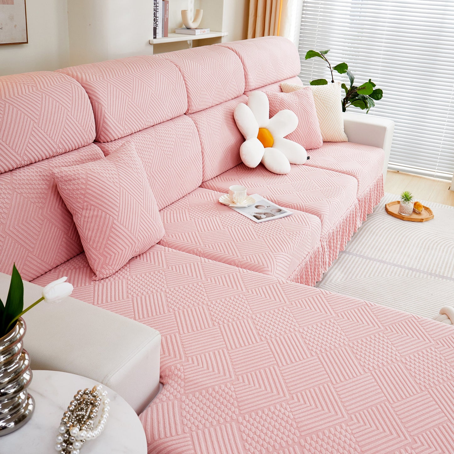 Stretch Sofa Covers for Couch Seats and Cushions, Suitable for 1/2/3/4/L Seater Sofas and Couches in elegant pink design