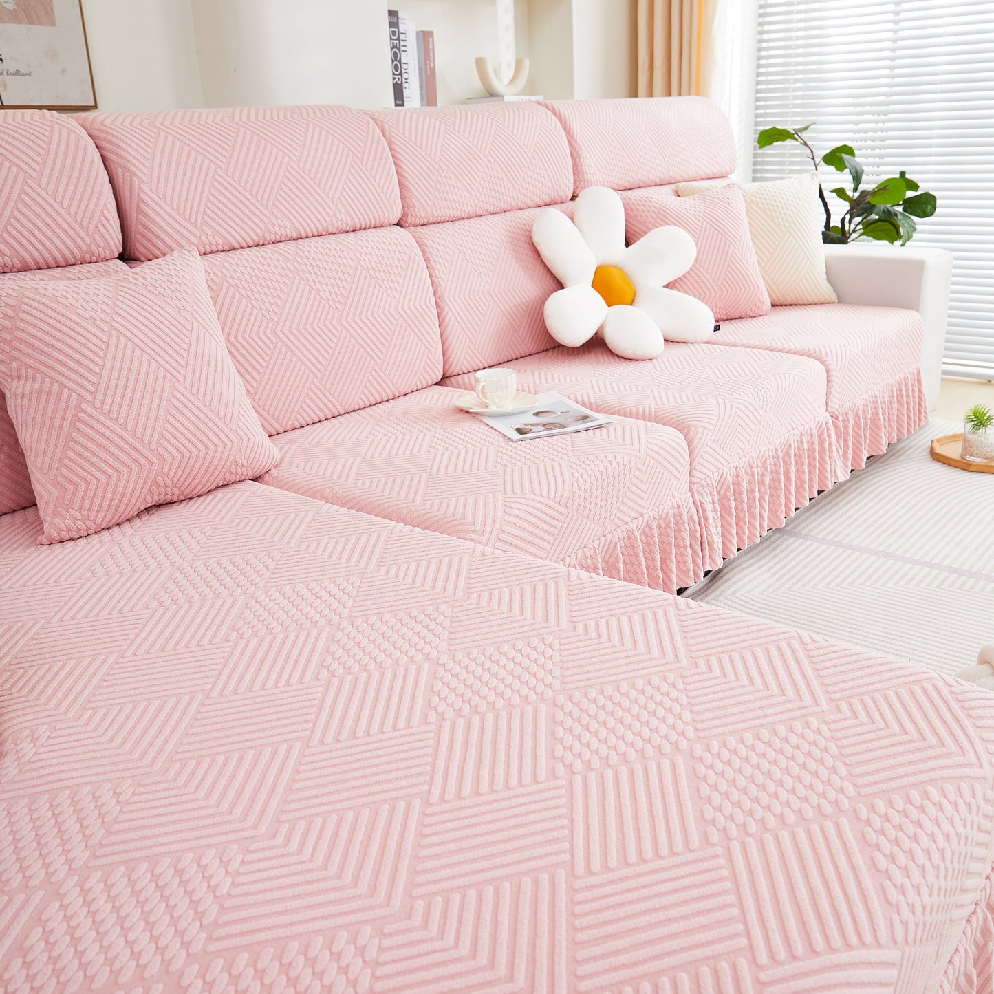Stretch Sofa Covers for Couch Seats and Cushions, Suitable for 1/2/3/4/L Seater Sofas and Couches, stylish pink design, living room decor