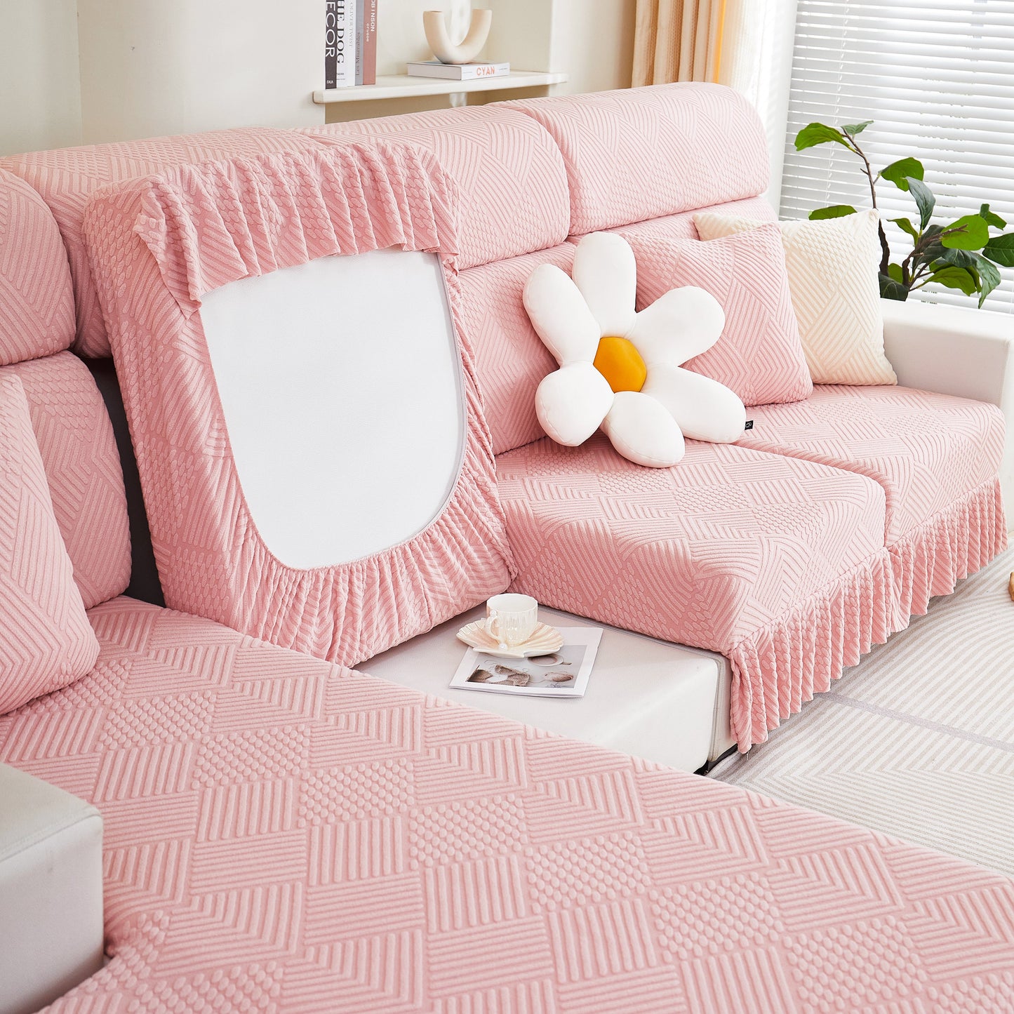 Stretch Sofa Covers for Couch Seats and Cushions, Suitable for 1/2/3/4/L Seater Sofas and Couches in a living room setting