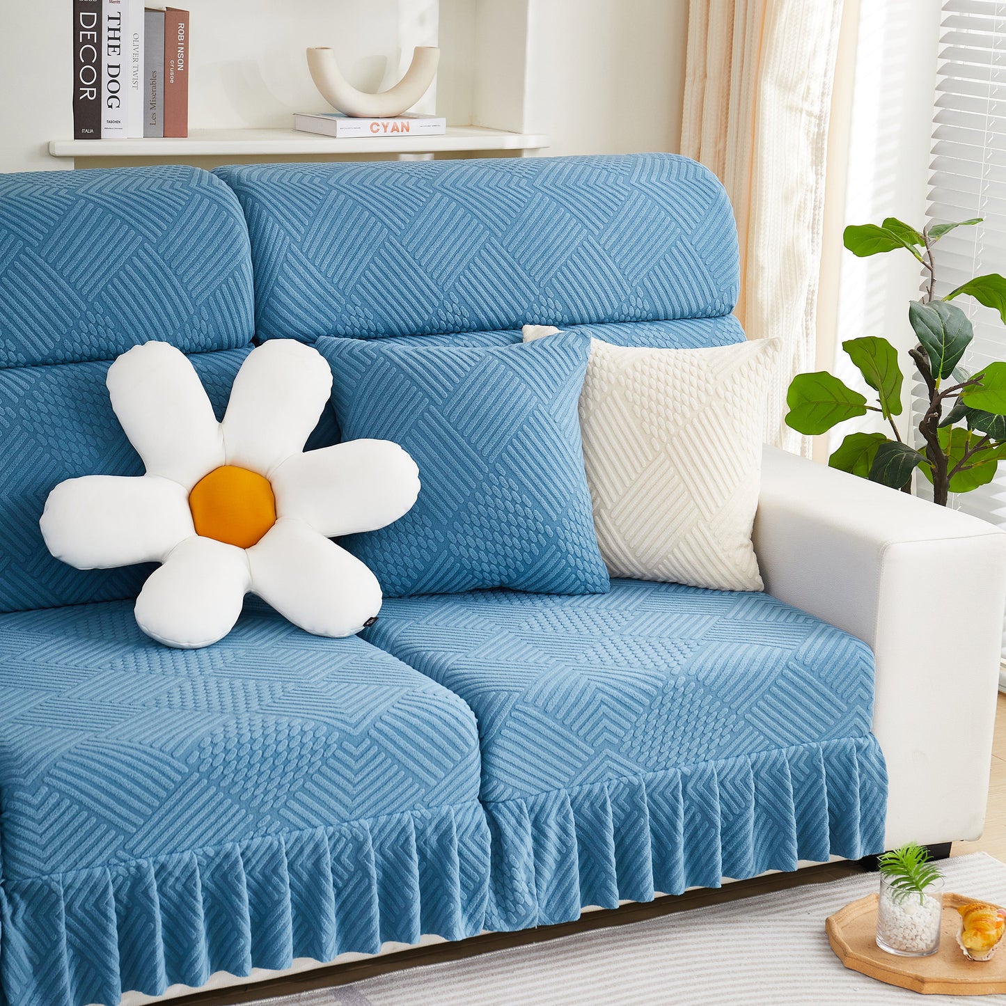 Stretch Sofa Covers for Couch Seats and Cushions, Suitable for 1/2/3/4/L Seater Sofas and Couches in a stylish living room setting