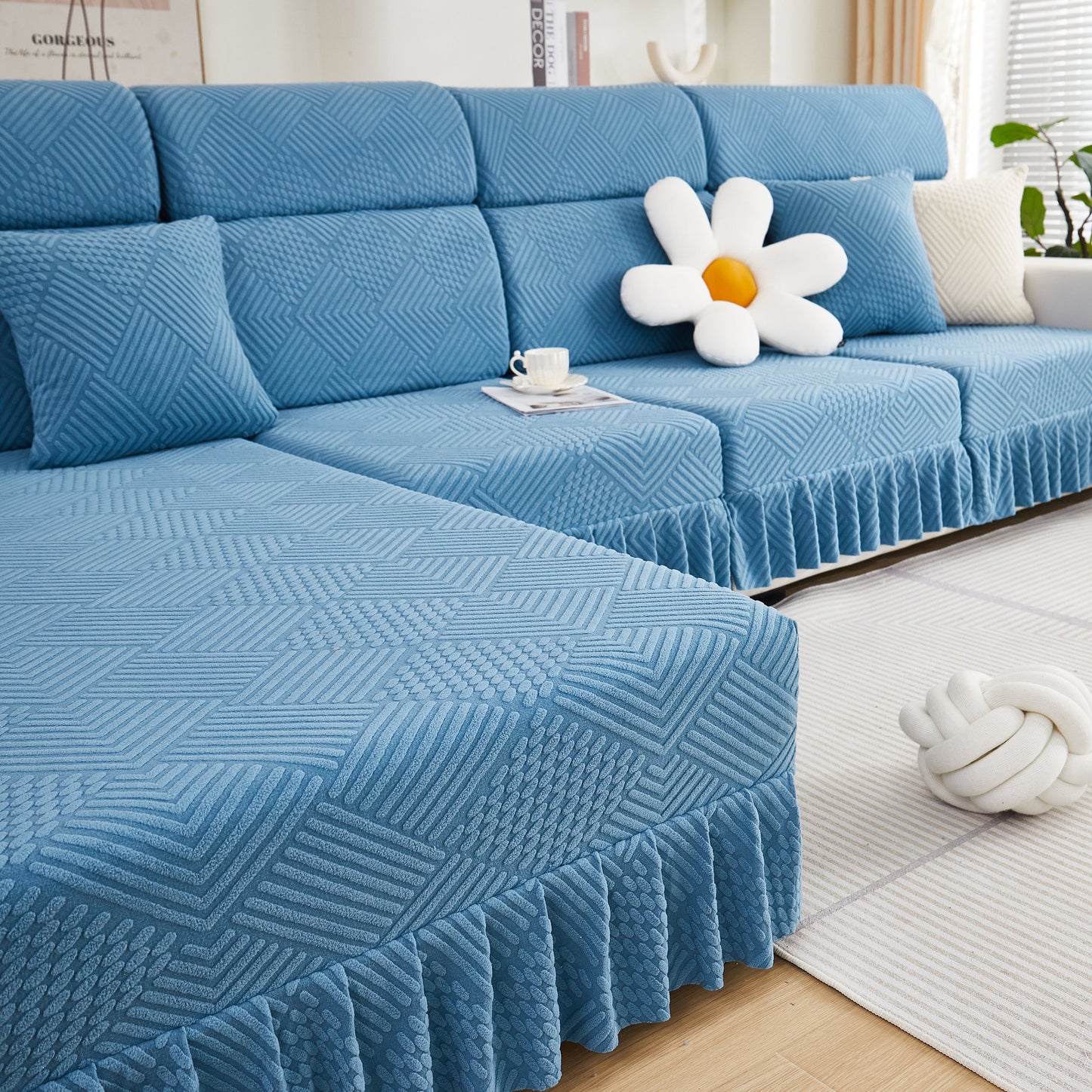 Stretch Sofa Covers for Couch Seats and Cushions, Suitable for 1/2/3/4/L Seater Sofas and Couches with stylish skirt