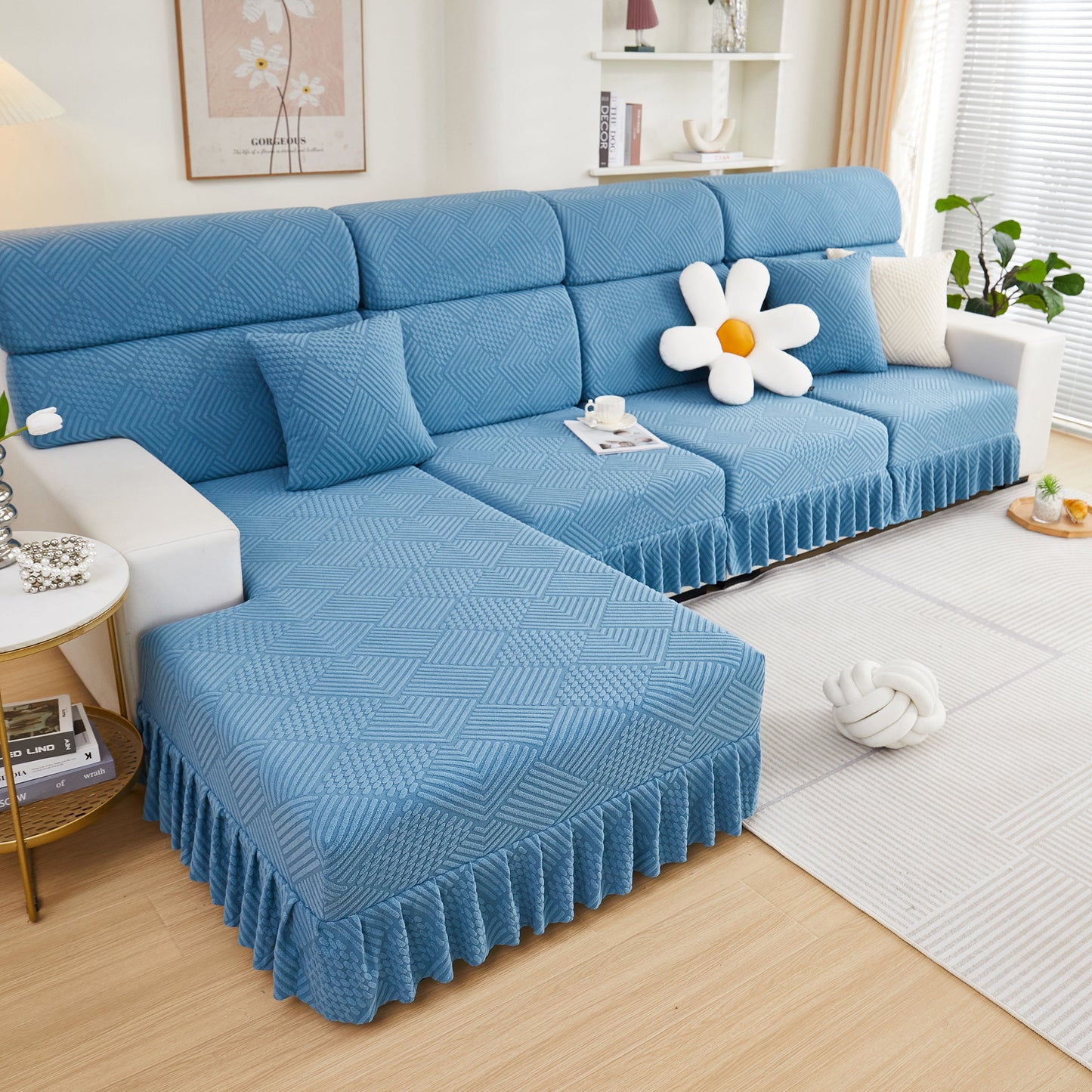 Blue Stretch Sofa Covers for Couch Seats and Cushions, Suitable for 1/2/3/4/L Seater Sofas and Couches in modern living room