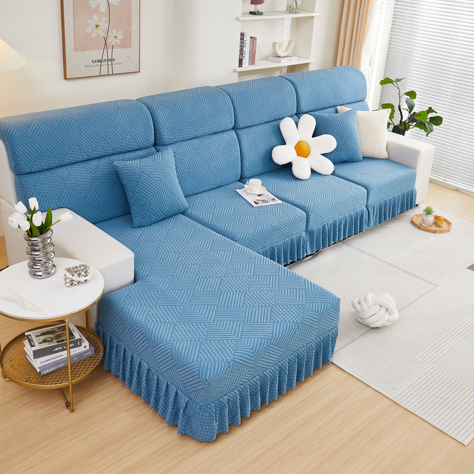 Stretch Sofa Covers for Couch Seats and Cushions, Suitable for 1/2/3/4/L Seater Sofas and Couches with stylish blue design
