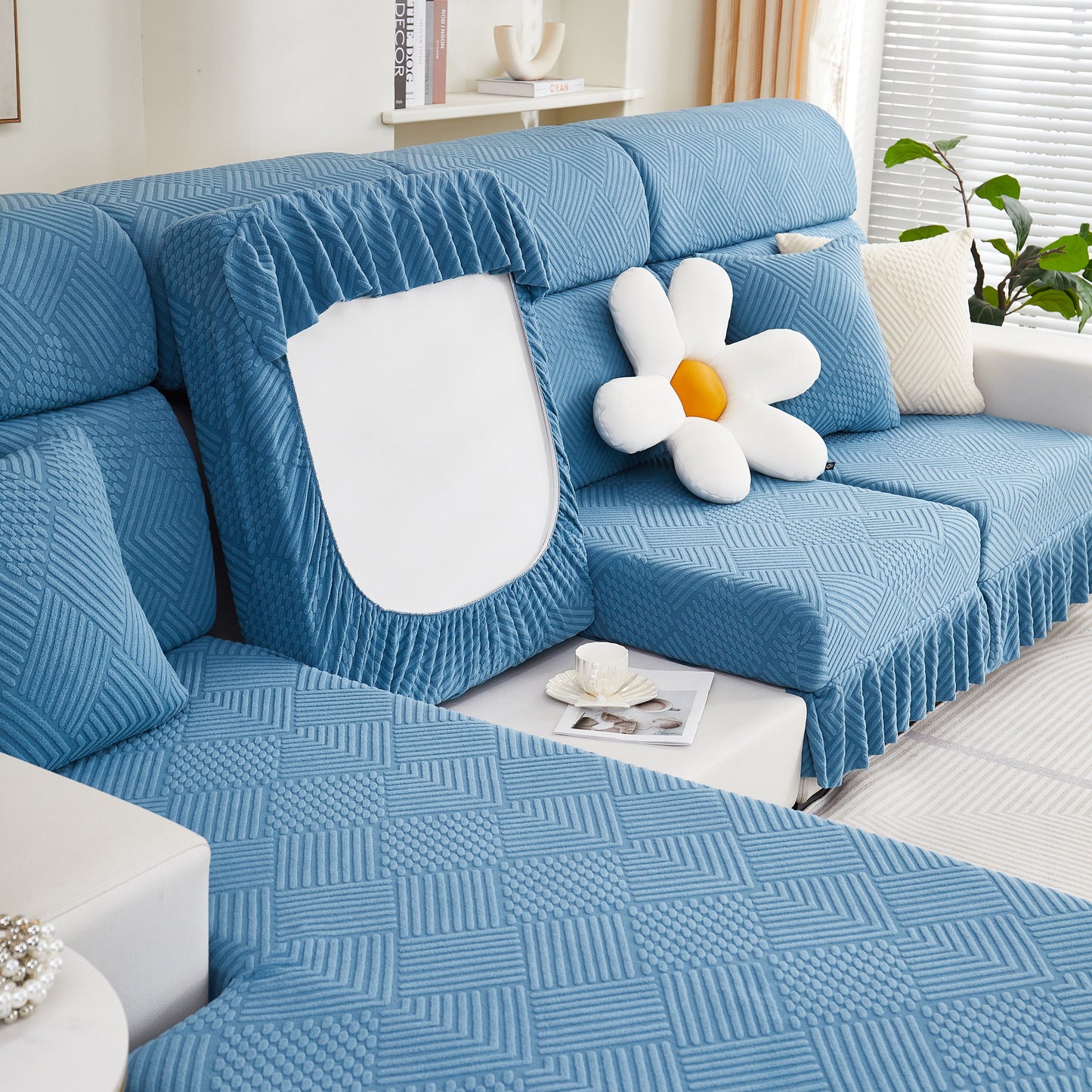 Stretch Sofa Covers for Couch Seats and Cushions, Suitable for 1/2/3/4/L Seater Sofas and Couches in a stylish living room setting