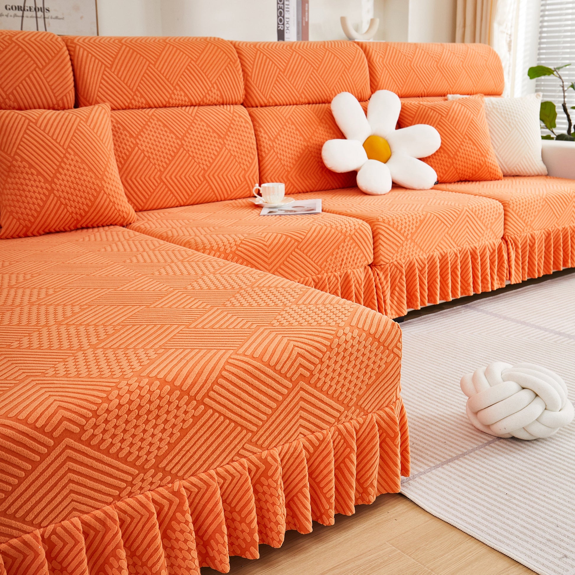 Stretch Sofa Covers for Couch Seats and Cushions, Suitable for 1/2/3/4/L Seater Sofas and Couches with stylish orange design
