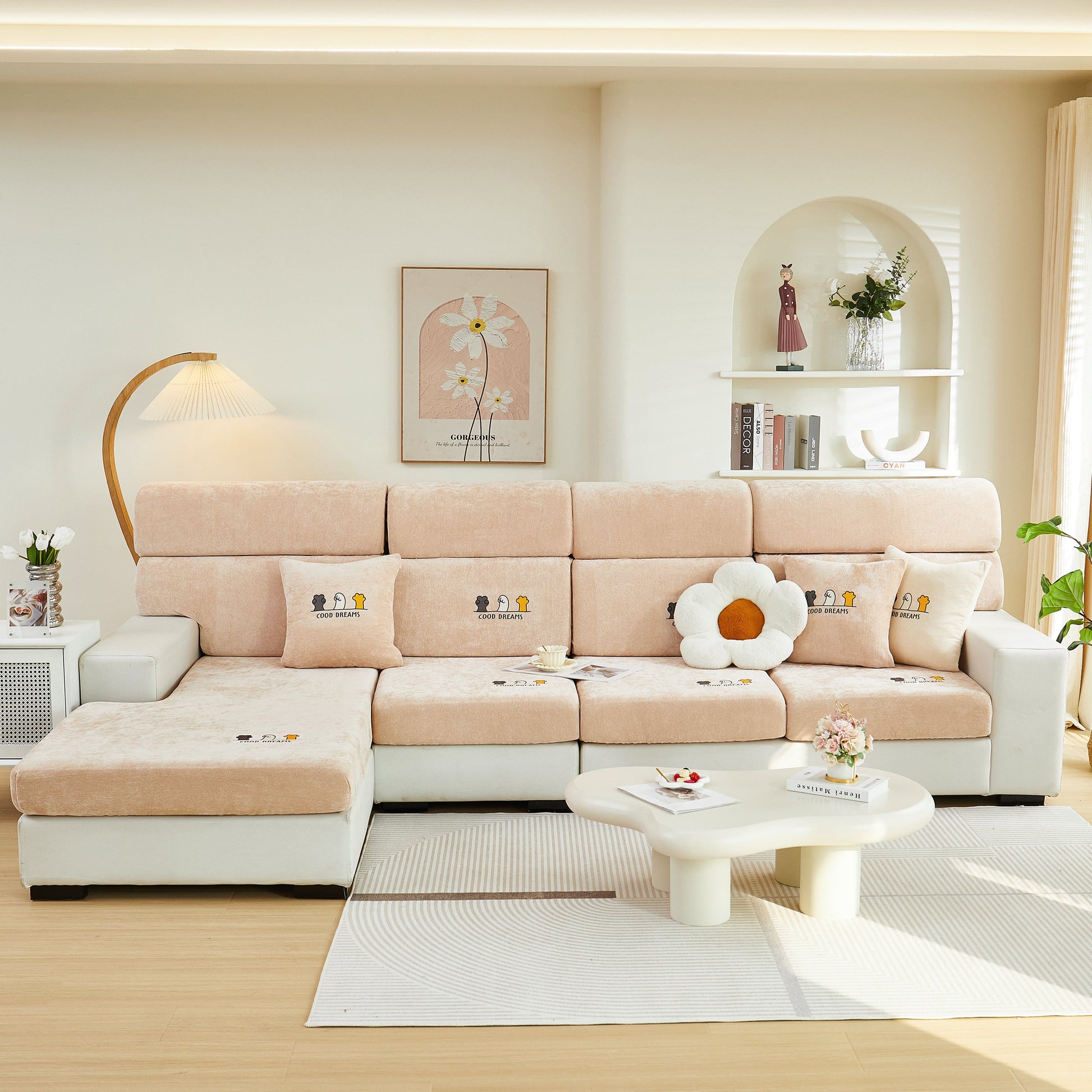 Super Stretch Seat Cushion/Couch Slipcover, Solid Couch Cushion Covers Washable Furniture Protector on modern living room sofa