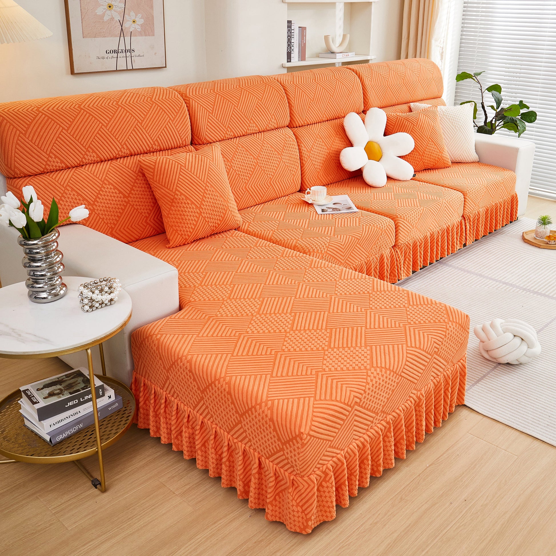 Stretch Sofa Covers for Couch Seats and Cushions, Suitable for 1/2/3/4/L Seater Sofas and Couches, with stylish skirt design