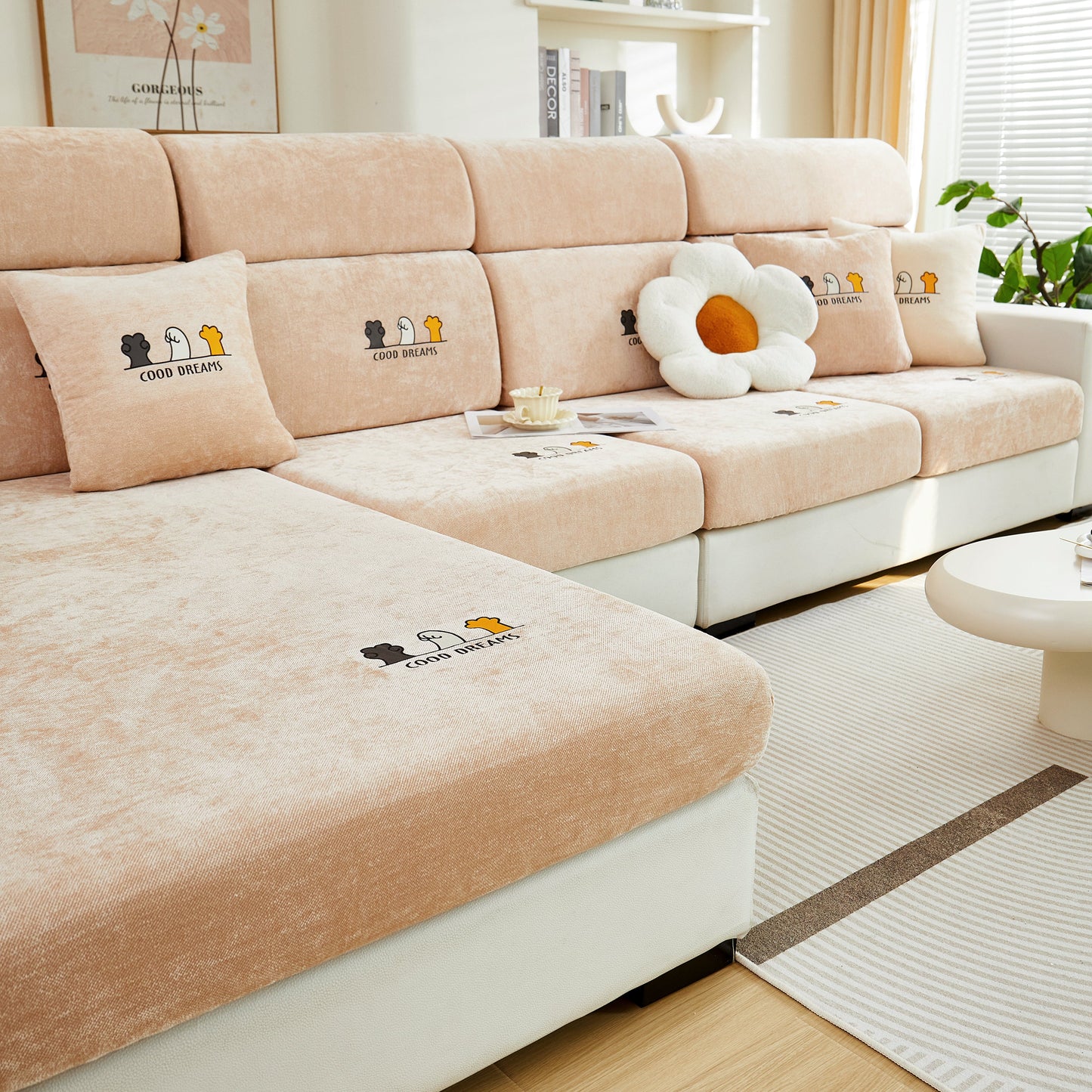 Super Stretch Seat Cushion/Couch Slipcover, Solid Couch Cushion Covers Washable Furniture Protector on beige sofa
