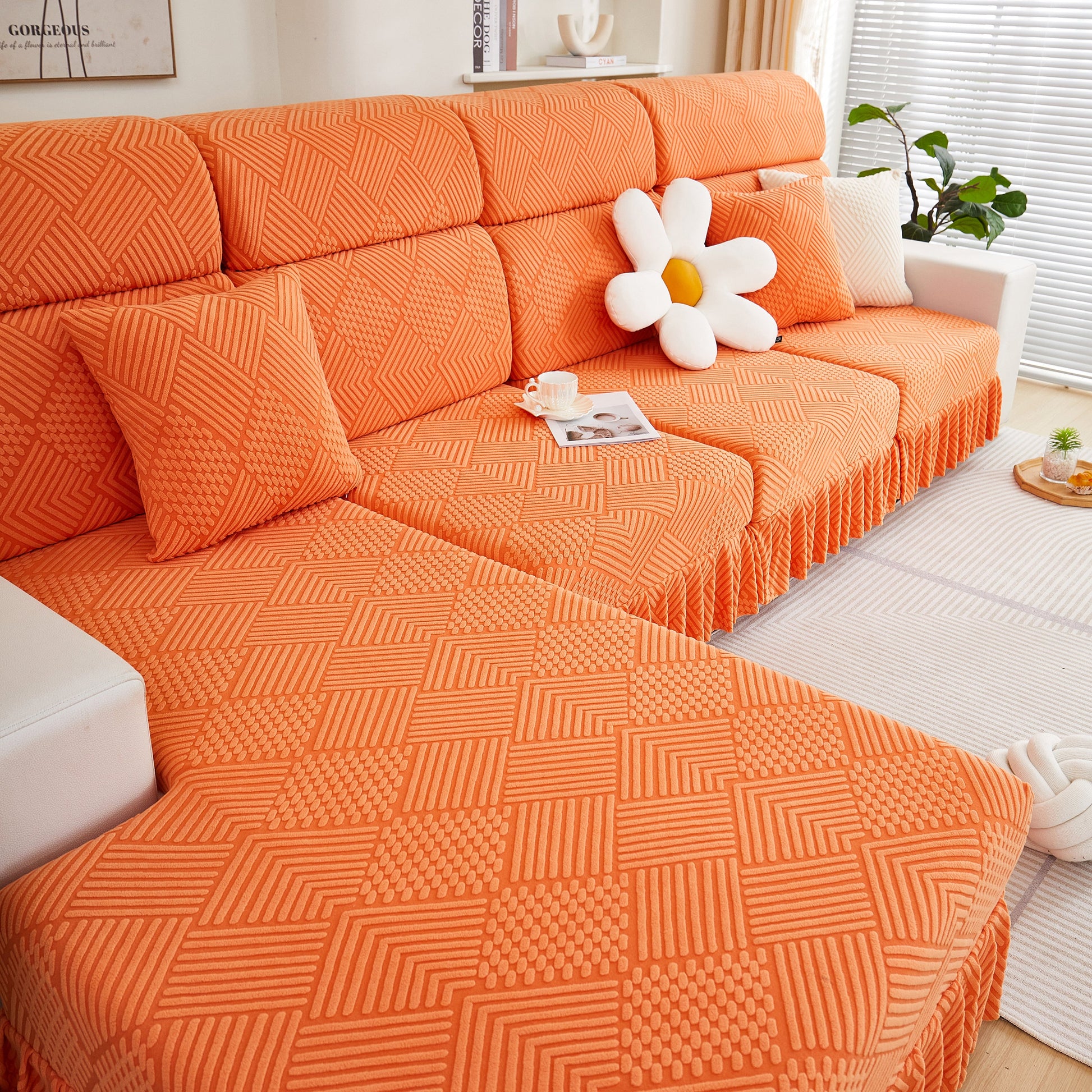 Orange Stretch Sofa Covers for Couch Seats and Cushions, Suitable for 1/2/3/4/L Seater Sofas and Couches