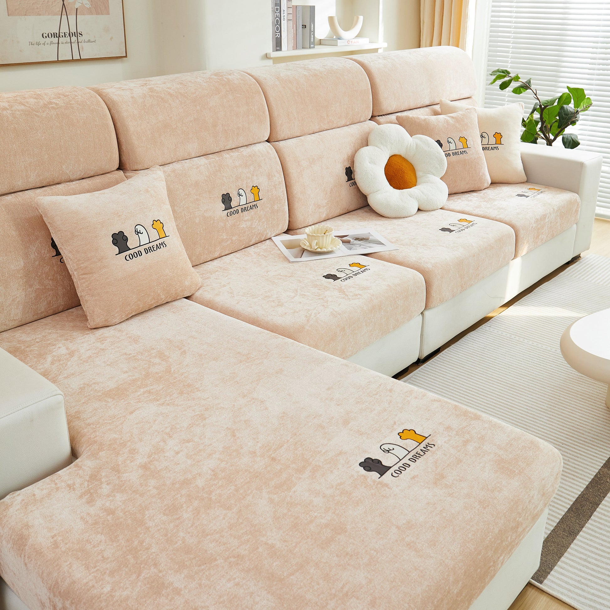 Super Stretch Seat Cushion/Couch Slipcover, Solid Couch Cushion Covers Washable Furniture Protector on a plush sofa.