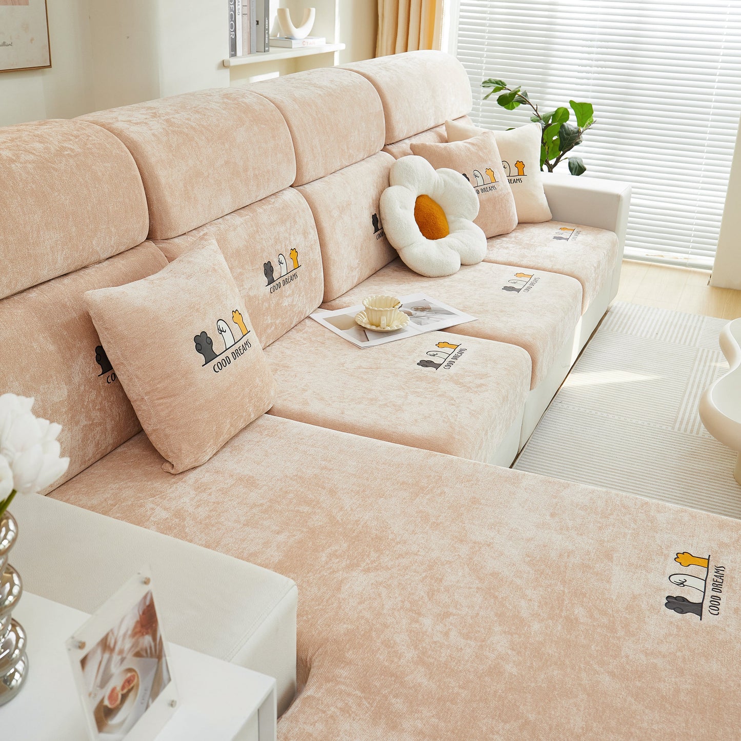 Luxurious couch with Super Stretch Seat Cushion/Couch Slipcover, Solid Couch Cushion Covers Washable Furniture Protector