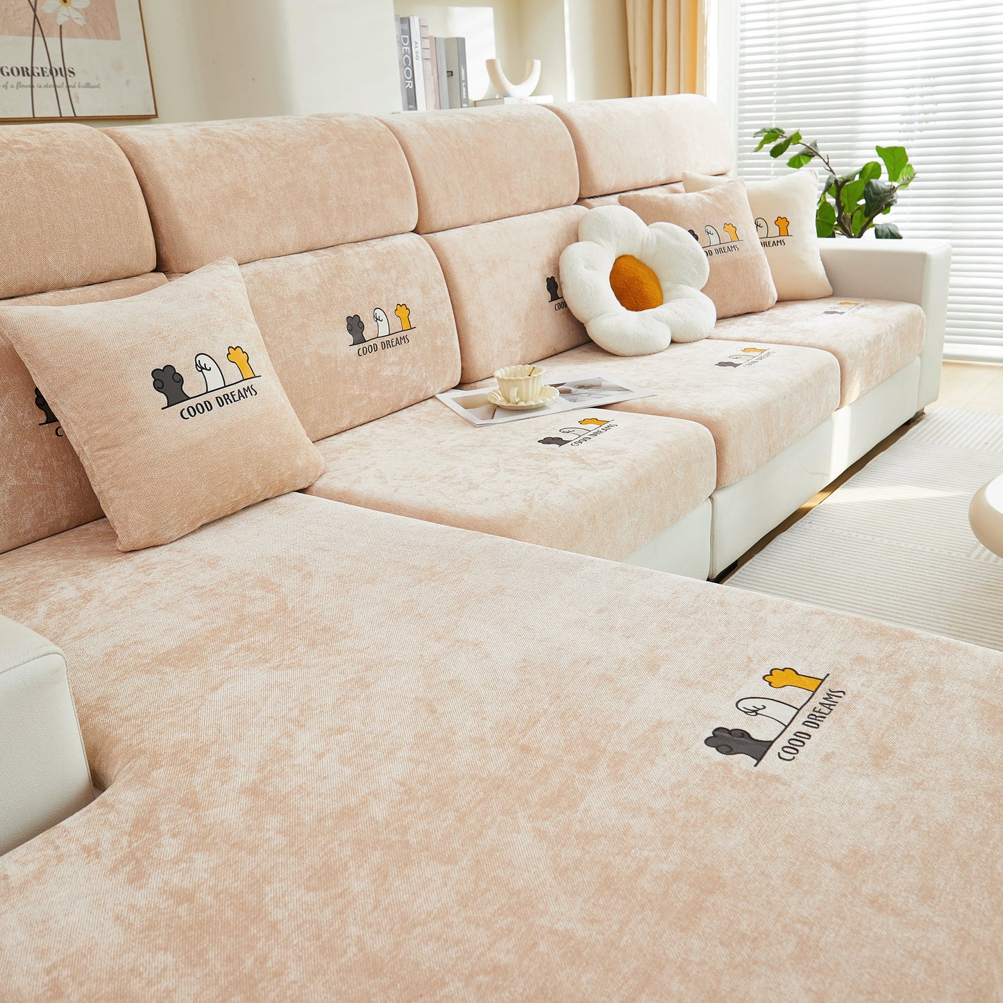 Super Stretch Seat Cushion/Couch Slipcover, Solid Couch Cushion Covers Washable Furniture Protector in cozy living room setting