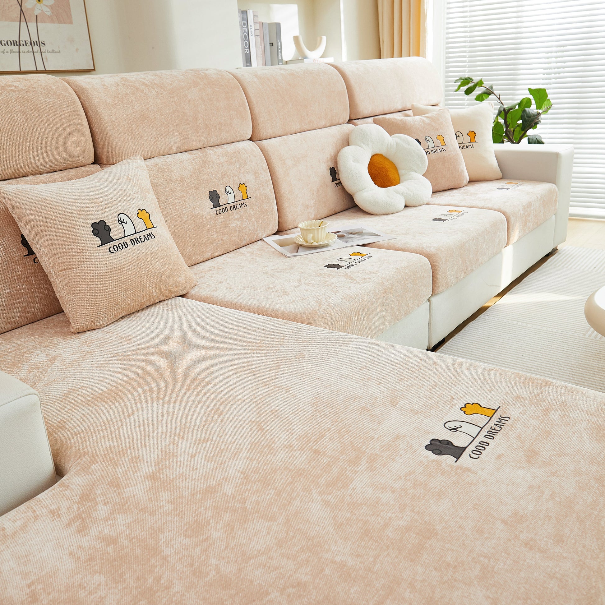 Super Stretch Seat Cushion/Couch Slipcover, Solid Couch Cushion Covers Washable Furniture Protector in cozy living room setting