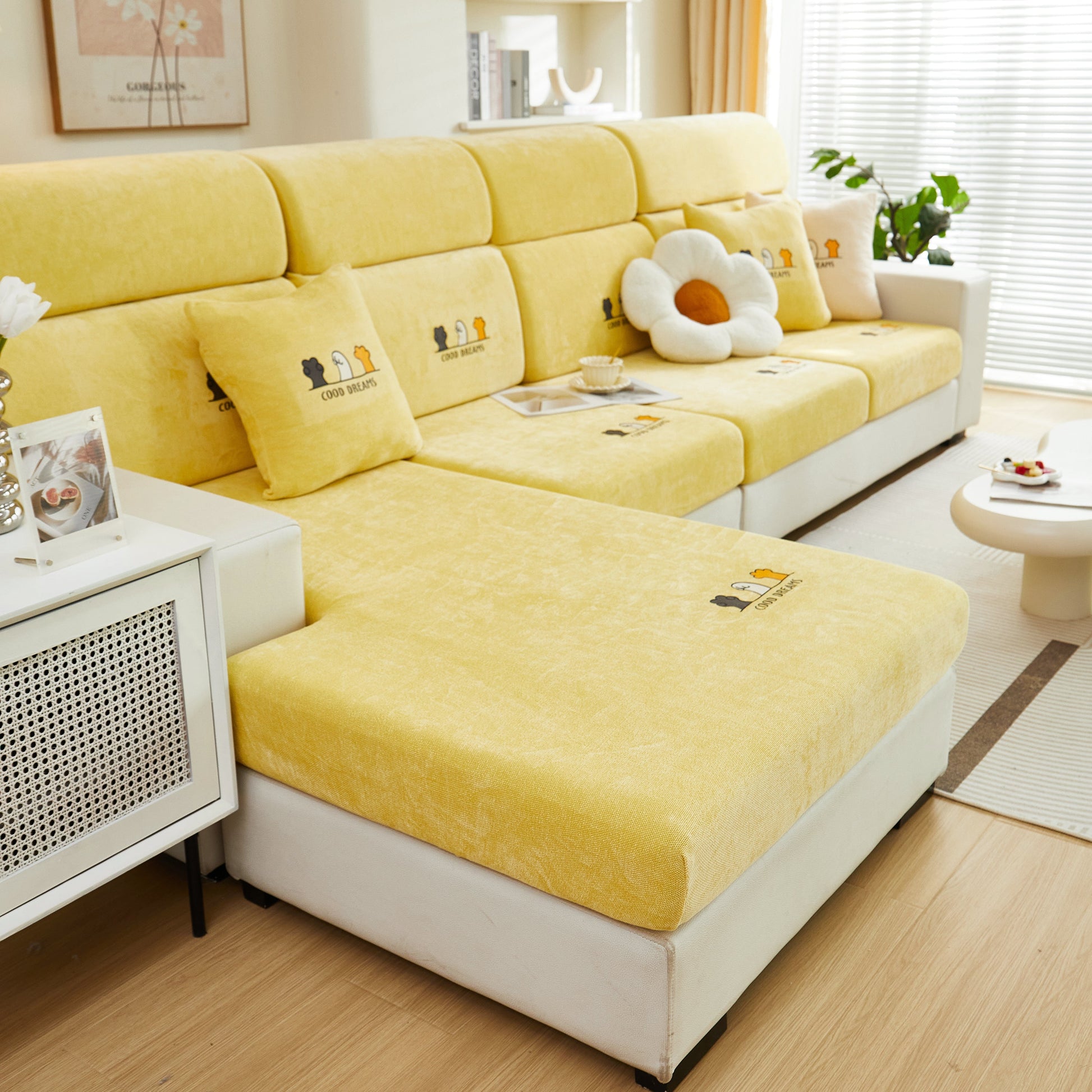 Super Stretch Seat Cushion/Couch Slipcover, Solid Couch Cushion Covers Washable Furniture Protector in a modern living room setting