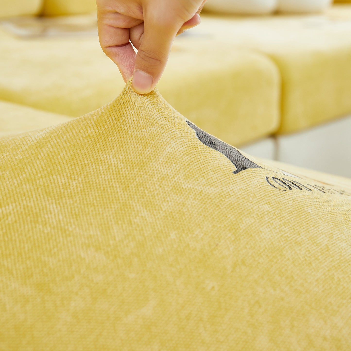 Hand stretching Super Stretch Seat Cushion/Couch Slipcover, Solid Couch Cushion Covers Washable Furniture Protector on sofa