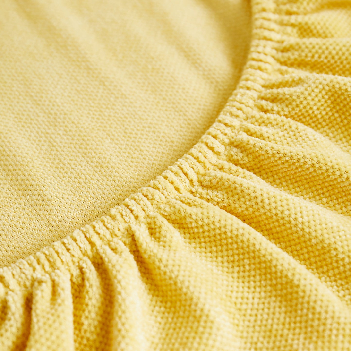 Close-up of yellow chenille fabric on Super Stretch Seat Cushion/Couch Slipcover, Solid Couch Cushion Covers Washable Furniture Protector