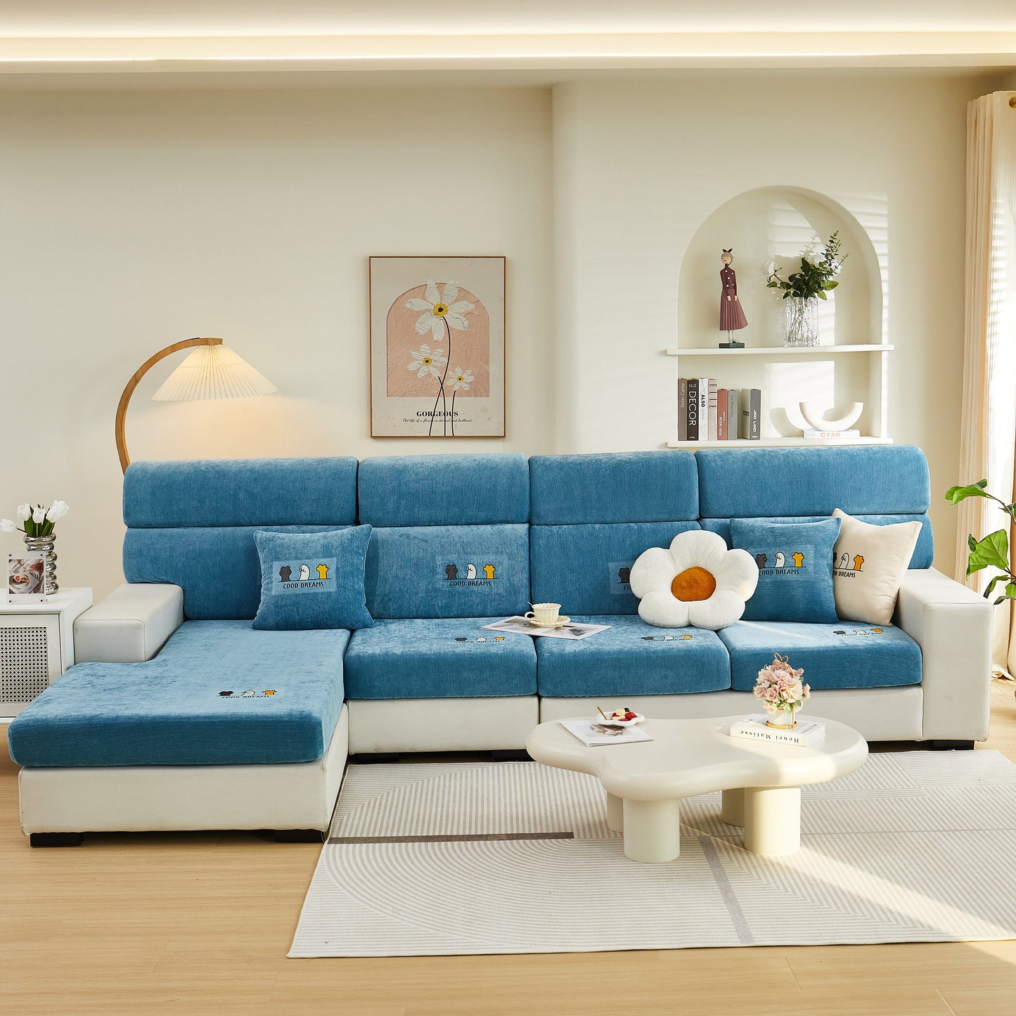 Super Stretch Seat Cushion/Couch Slipcover, Solid Couch Cushion Covers Washable Furniture Protector on modern sofa