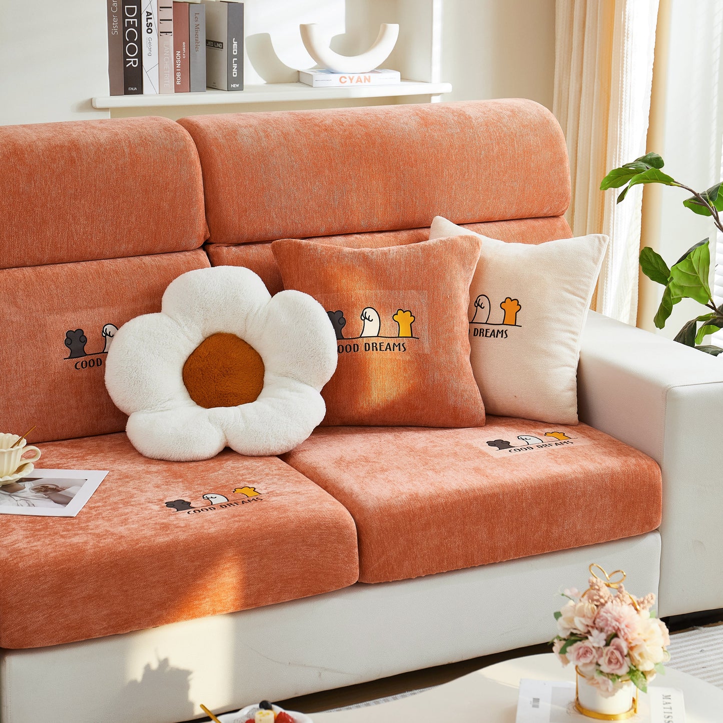 Super Stretch Seat Cushion/Couch Slipcover, Solid Couch Cushion Covers Washable Furniture Protector on stylish sofa
