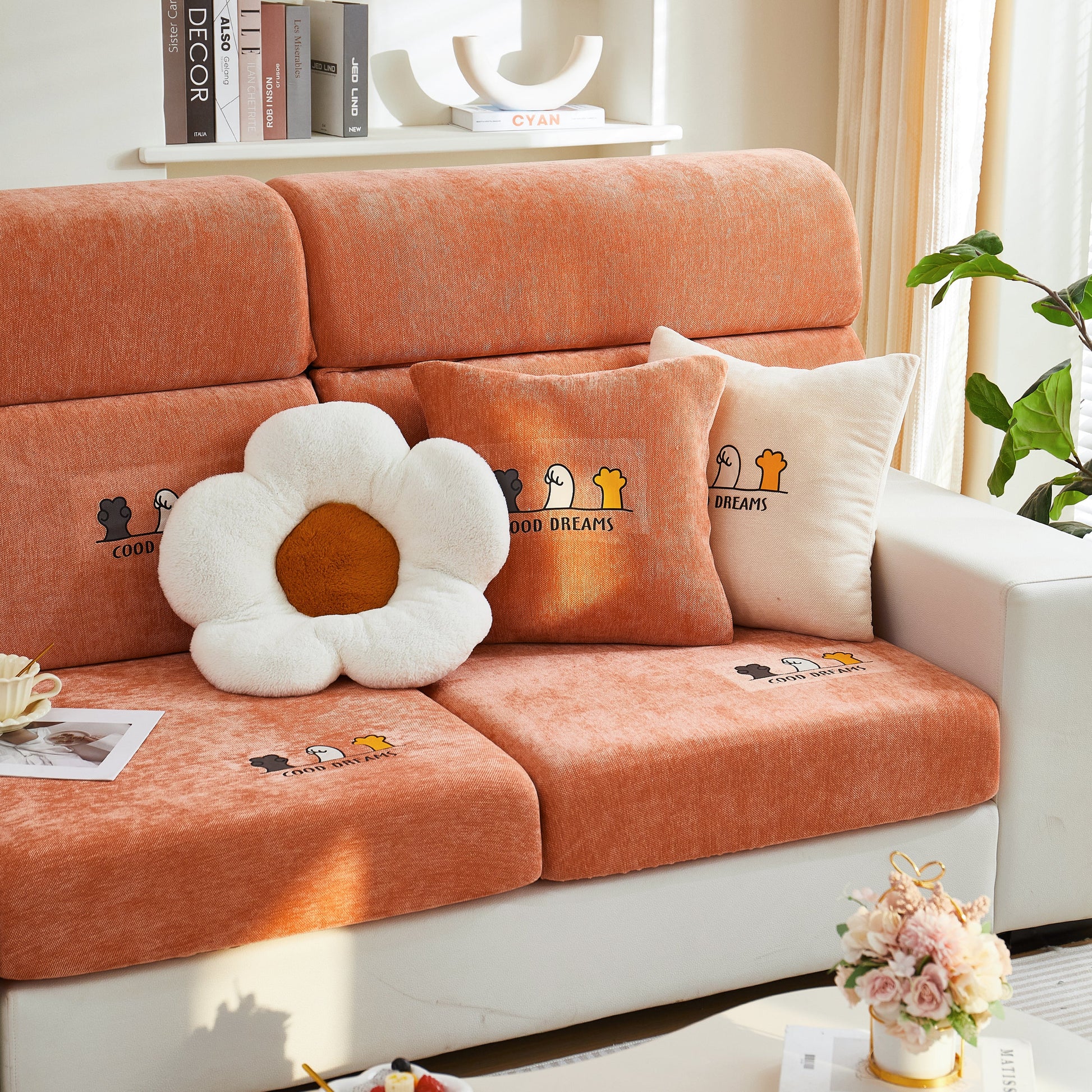 Super Stretch Seat Cushion/Couch Slipcover, Solid Couch Cushion Covers Washable Furniture Protector on stylish sofa