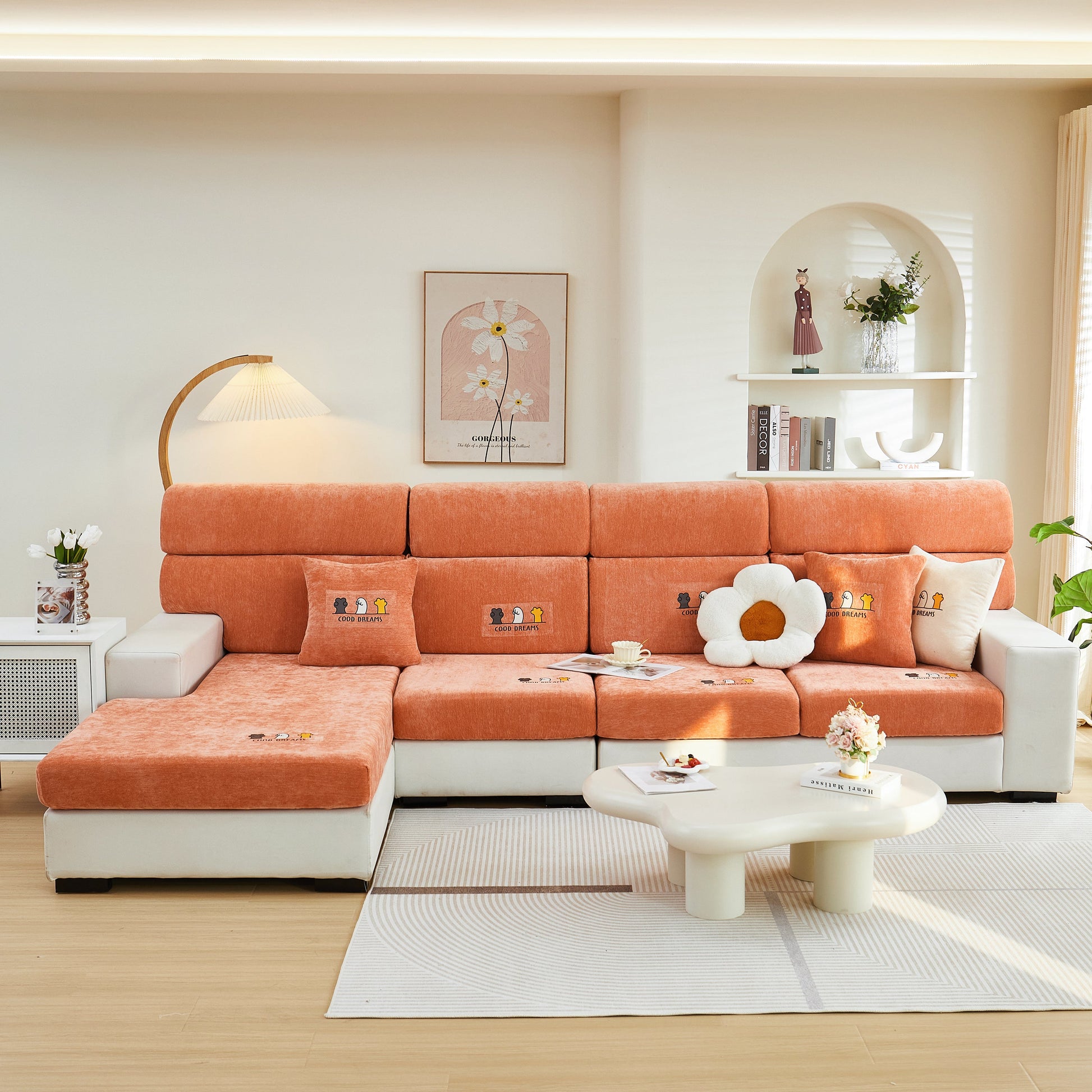 Super Stretch Seat Cushion/Couch Slipcover, Solid Couch Cushion Covers Washable Furniture Protector on modern orange couch