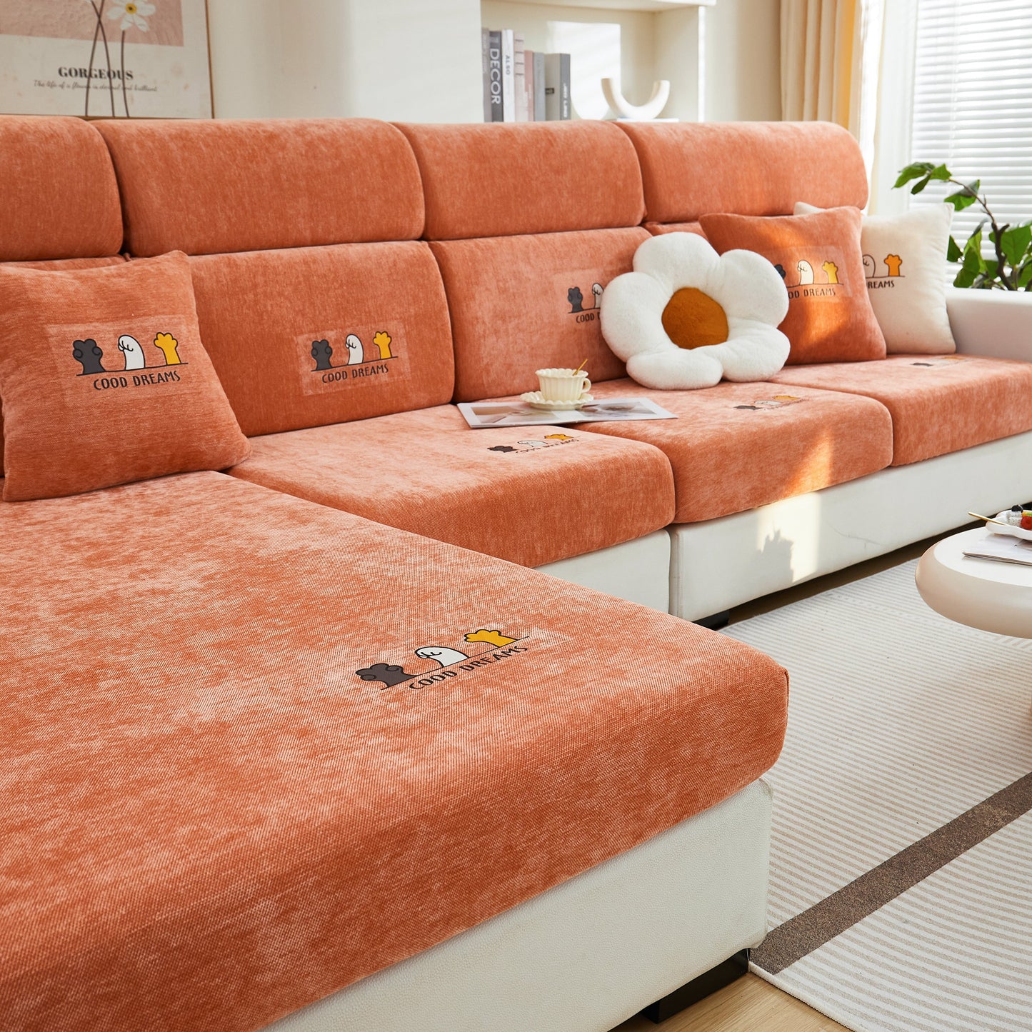 Super Stretch Seat Cushion/Couch Slipcover, Solid Couch Cushion Covers Washable Furniture Protector in living room setting