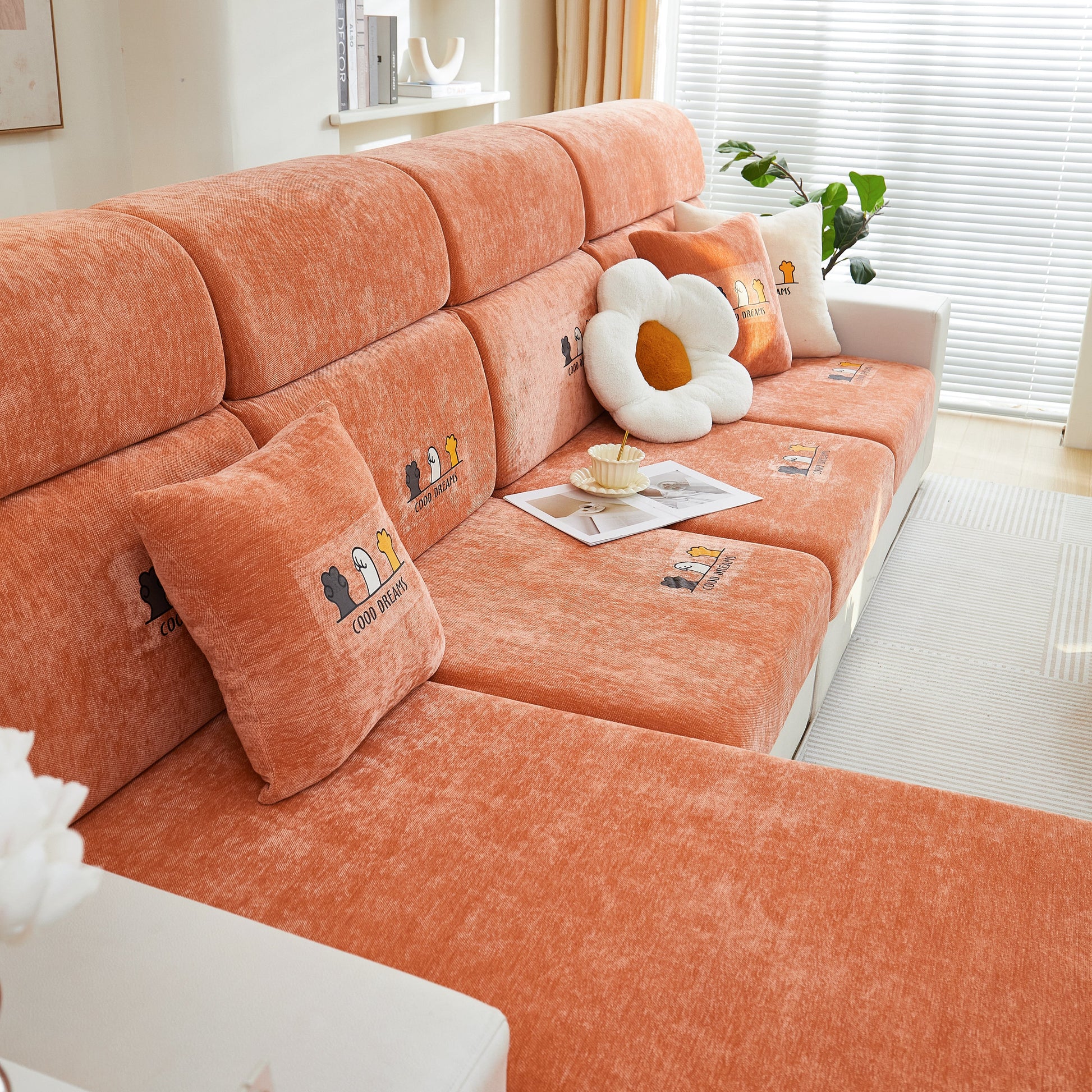 Super Stretch Seat Cushion/Couch Slipcover, Solid Couch Cushion Covers Washable Furniture Protector in chenille fabric.