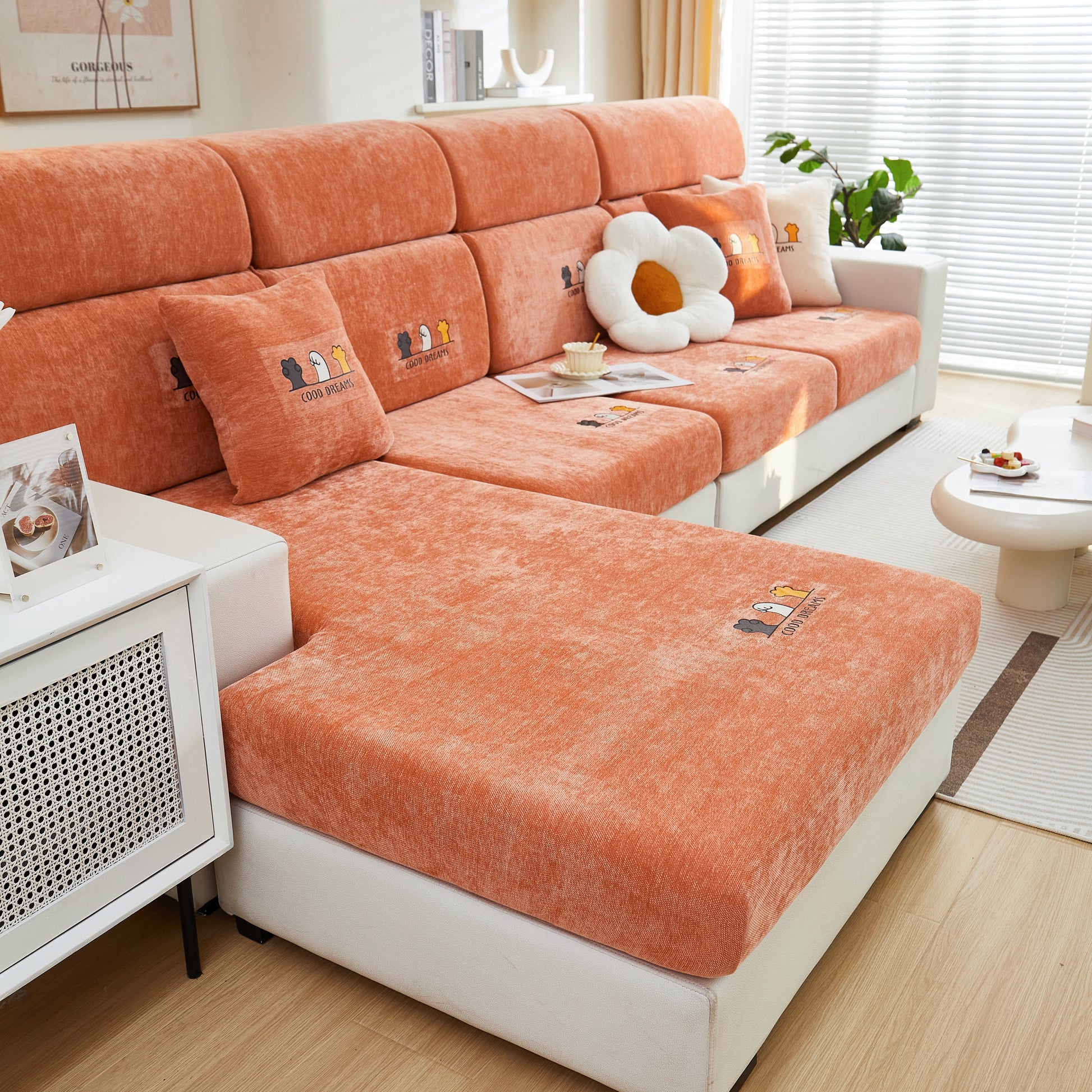 Super Stretch Seat Cushion/Couch Slipcover, Solid Couch Cushion Covers Washable Furniture Protector in cozy living room setting