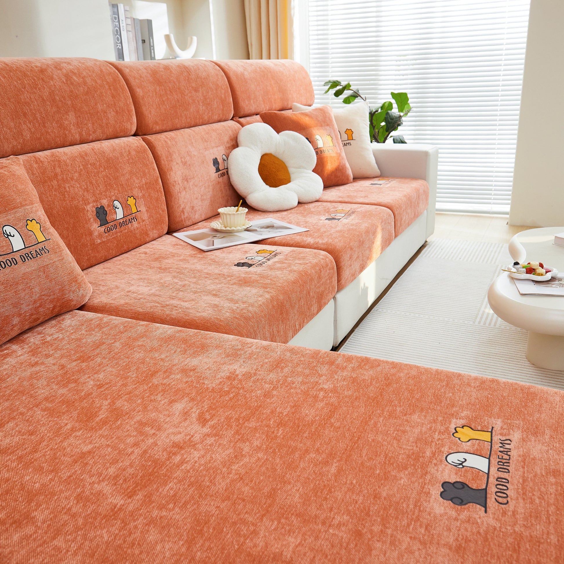 Super Stretch Seat Cushion/Couch Slipcover, Solid Couch Cushion Covers Washable Furniture Protector in chenille fabric on sofa