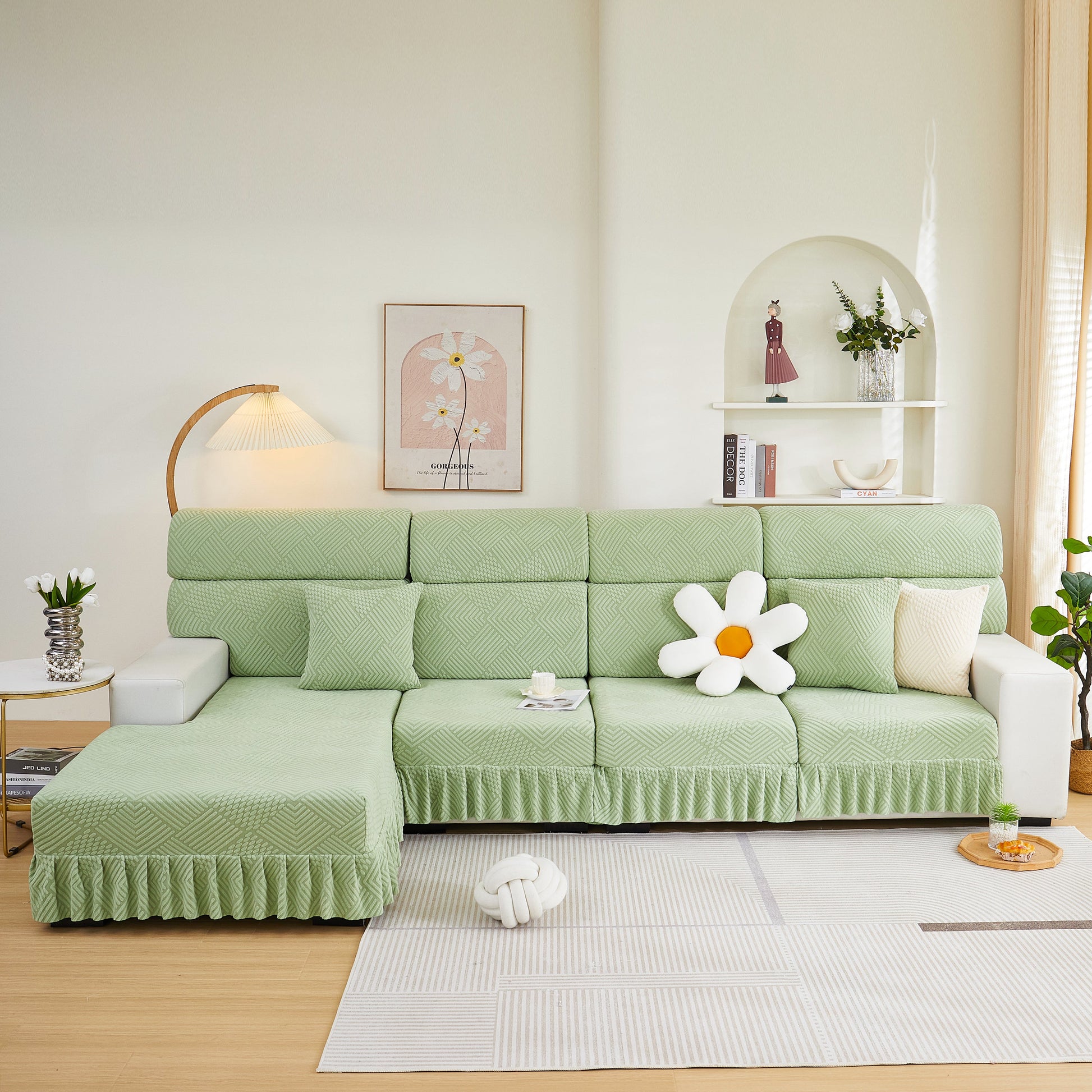 Stretch Sofa Covers for Couch Seats and Cushions, Suitable for 1/2/3/4/L Seater Sofas and Couches in a stylish living room setting