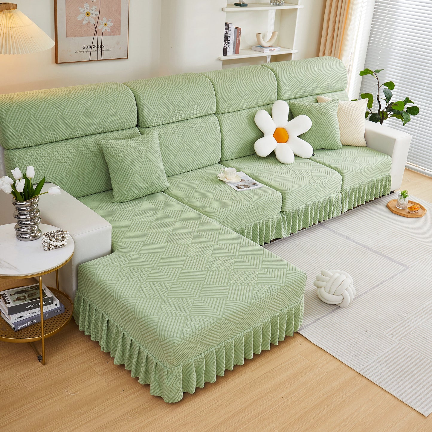Stretch Sofa Covers for Couch Seats and Cushions, Suitable for 1/2/3/4/L Seater Sofas and Couches in a stylish living room setting