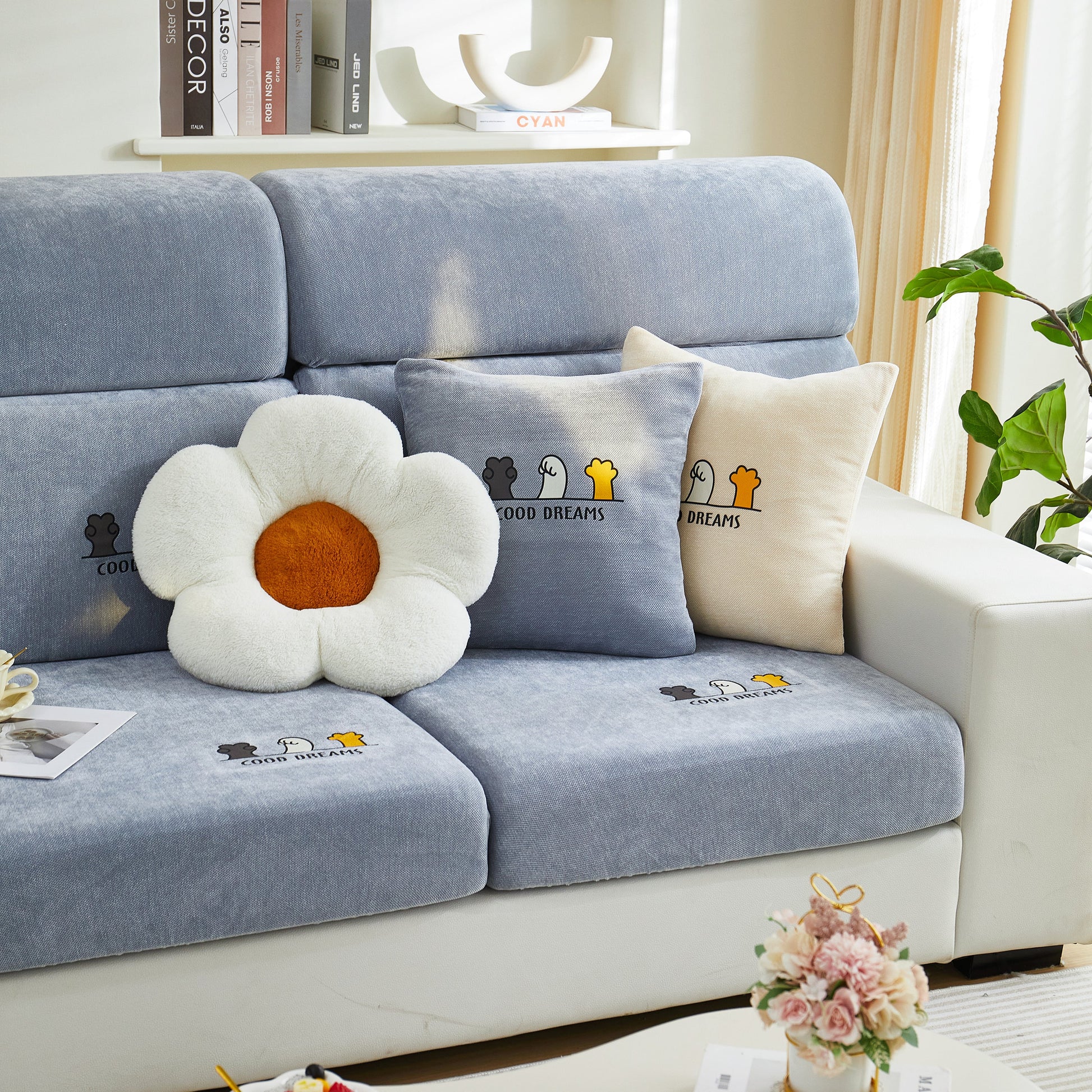 Super Stretch Seat Cushion/Couch Slipcover, Solid Couch Cushion Covers Washable Furniture Protector on a cozy sofa setting
