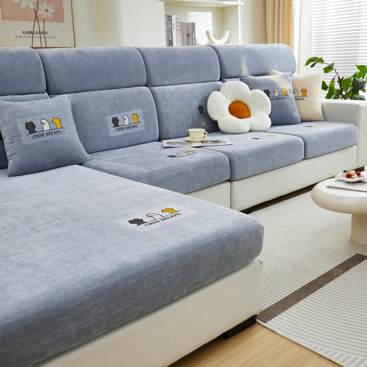 Super Stretch Seat Cushion/Couch Slipcover, Solid Couch Cushion Covers Washable Furniture Protector on modern sofa