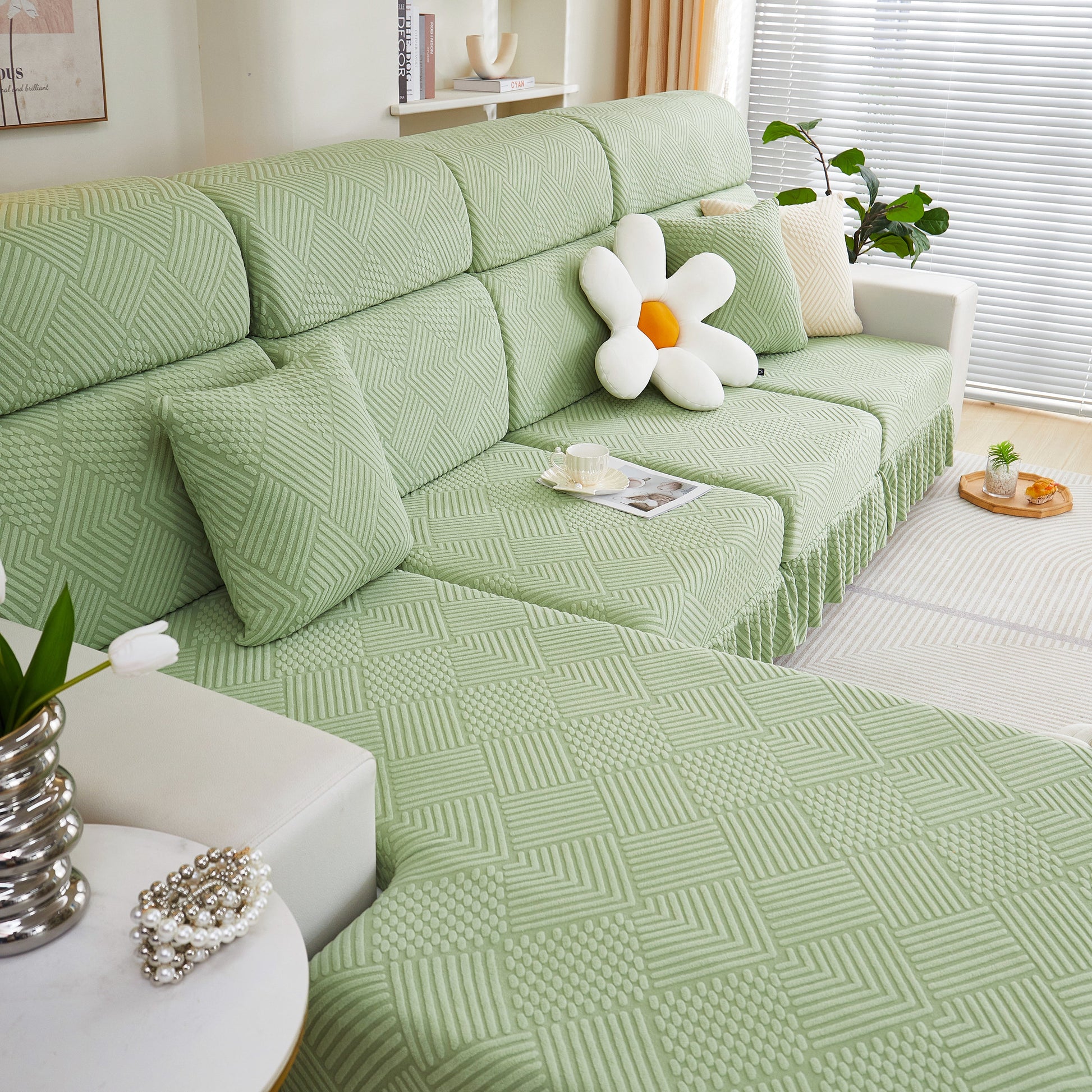 Stretch Sofa Covers for Couch Seats and Cushions, Suitable for 1/2/3/4/L Seater Sofas and Couches in elegant living room setting