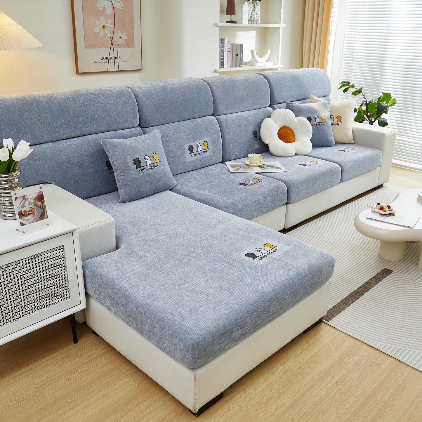 Super Stretch Seat Cushion/Couch Slipcover, Solid Couch Cushion Covers Washable Furniture Protector in stylish living room setting