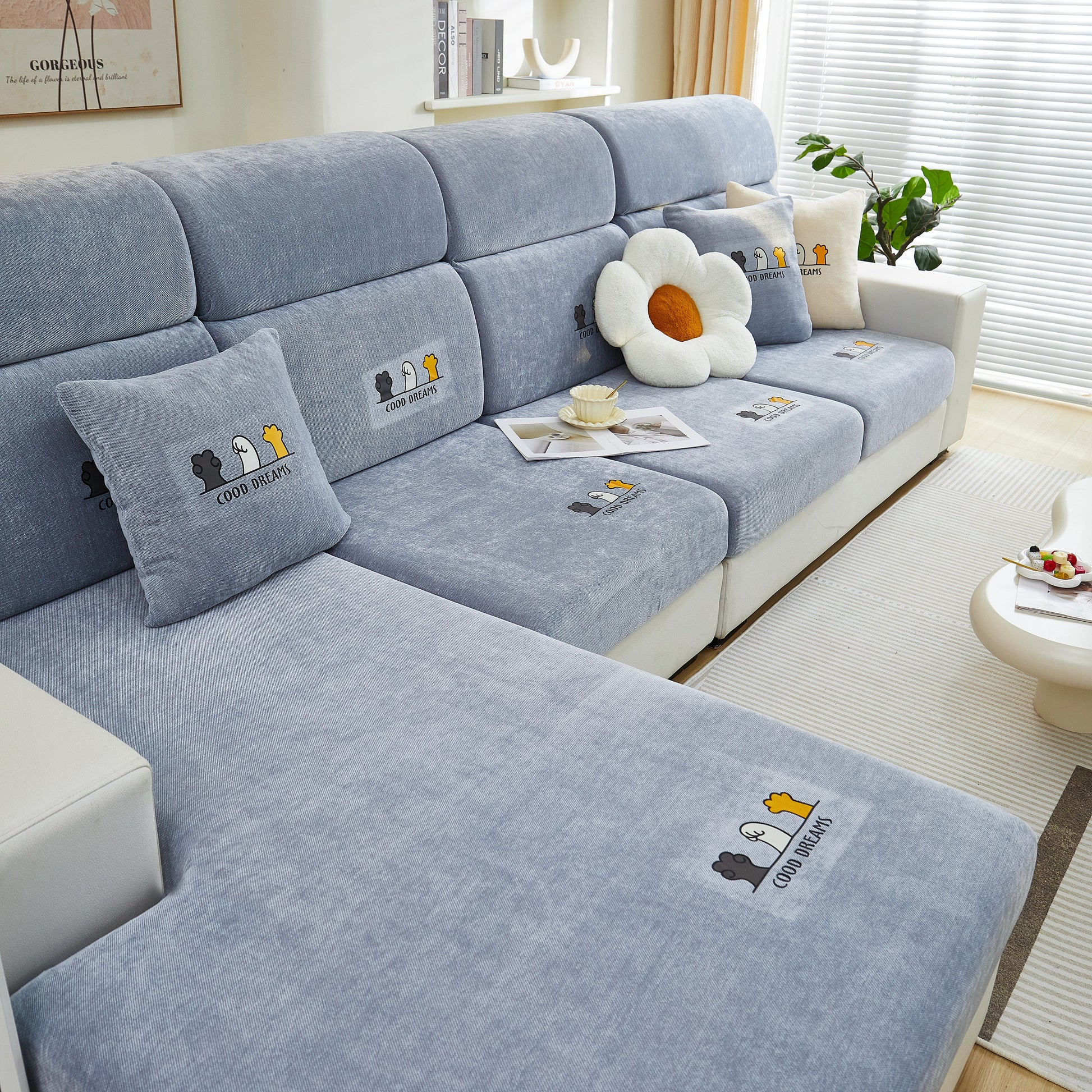 Super Stretch Seat Cushion/Couch Slipcover, Solid Couch Cushion Covers Washable Furniture Protector on modern living room sofa