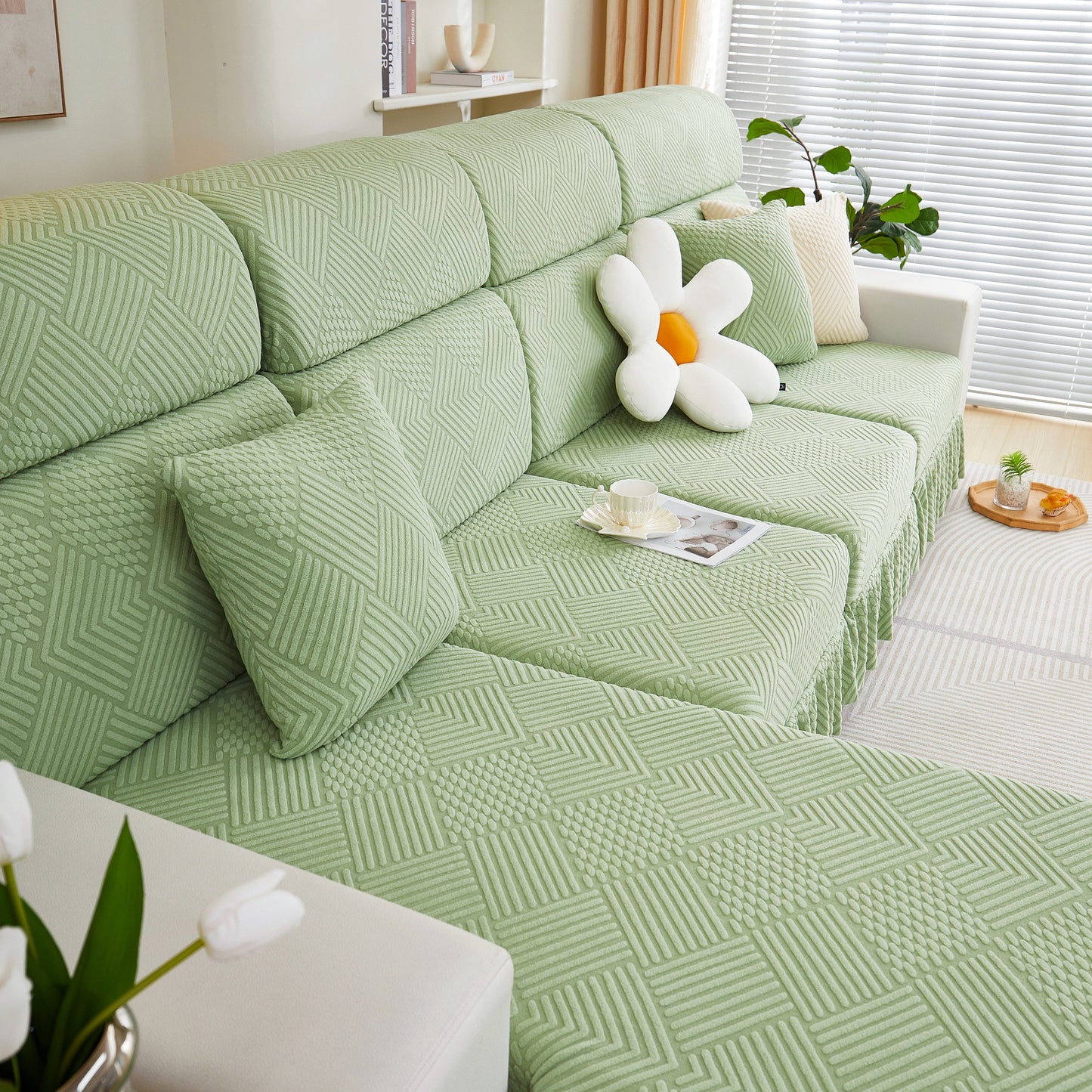 Stretch Sofa Covers for Couch Seats and Cushions, Suitable for 1/2/3/4/L Seater Sofas and Couches in a modern living room setting