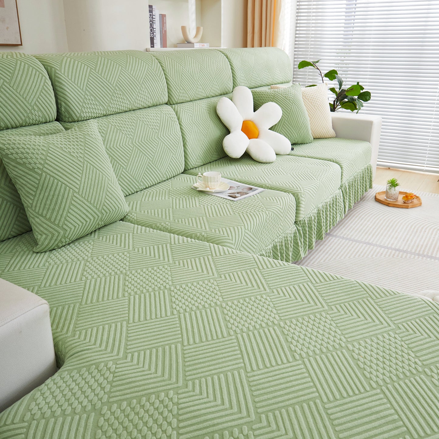 Green Stretch Sofa Covers for Couch Seats and Cushions, Suitable for 1/2/3/4/L Seater Sofas and Couches