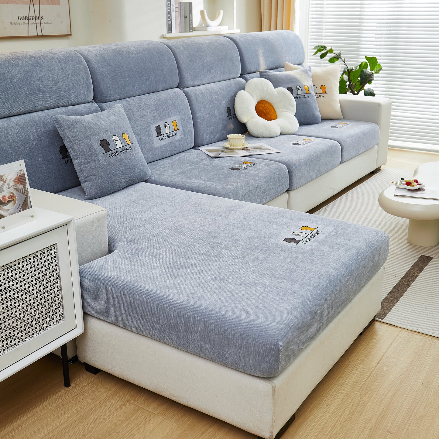 Super Stretch Seat Cushion/Couch Slipcover, Solid Couch Cushion Covers Washable Furniture Protector on modern sofa