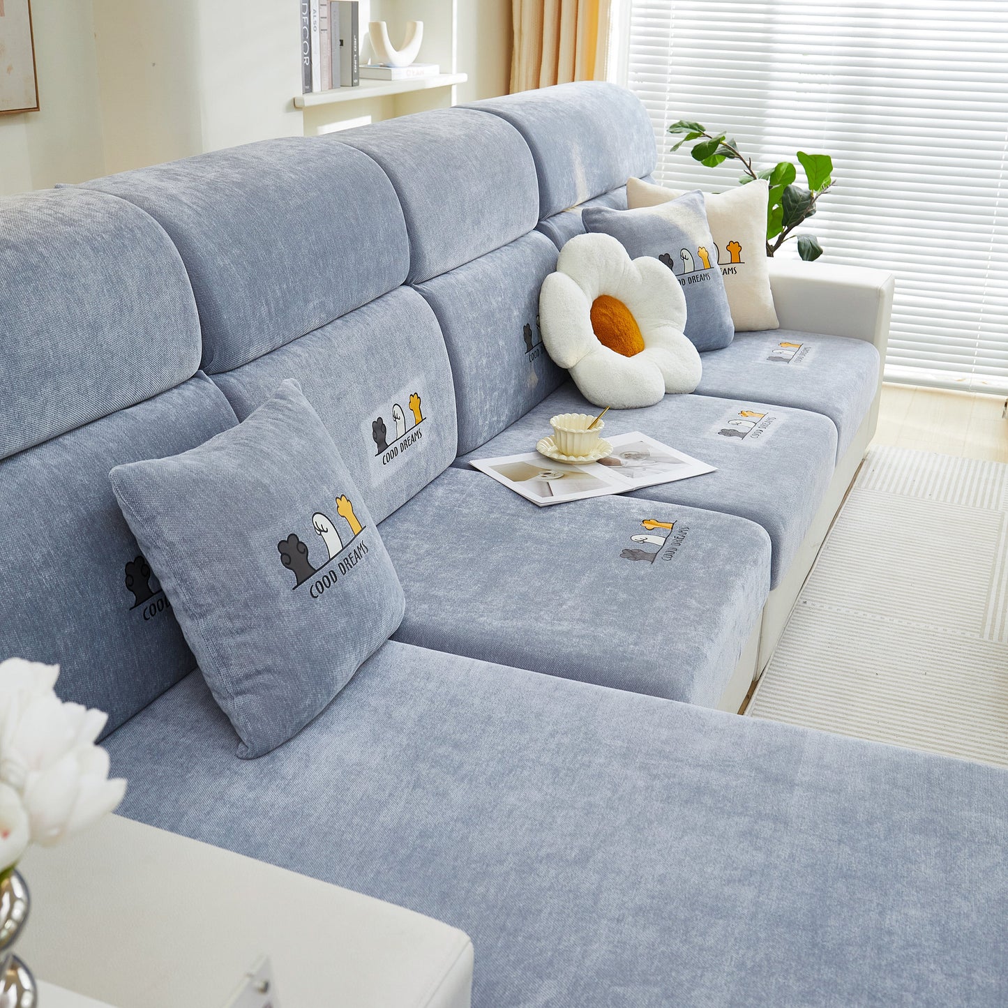 Super Stretch Seat Cushion/Couch Slipcover, Solid Couch Cushion Covers Washable Furniture Protector on a stylish sofa