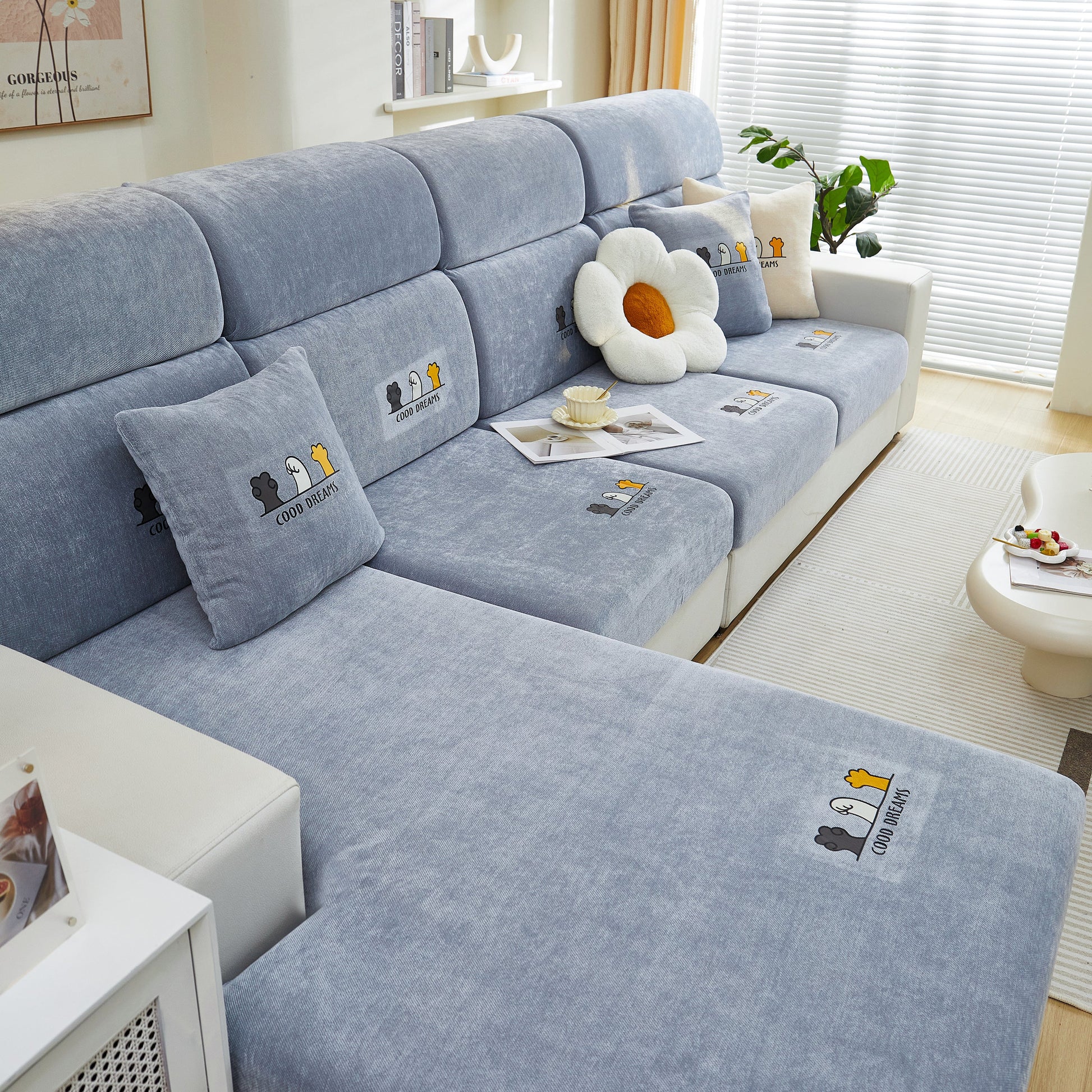 Super Stretch Seat Cushion/Couch Slipcover, Solid Couch Cushion Covers Washable Furniture Protector in elegant living room.