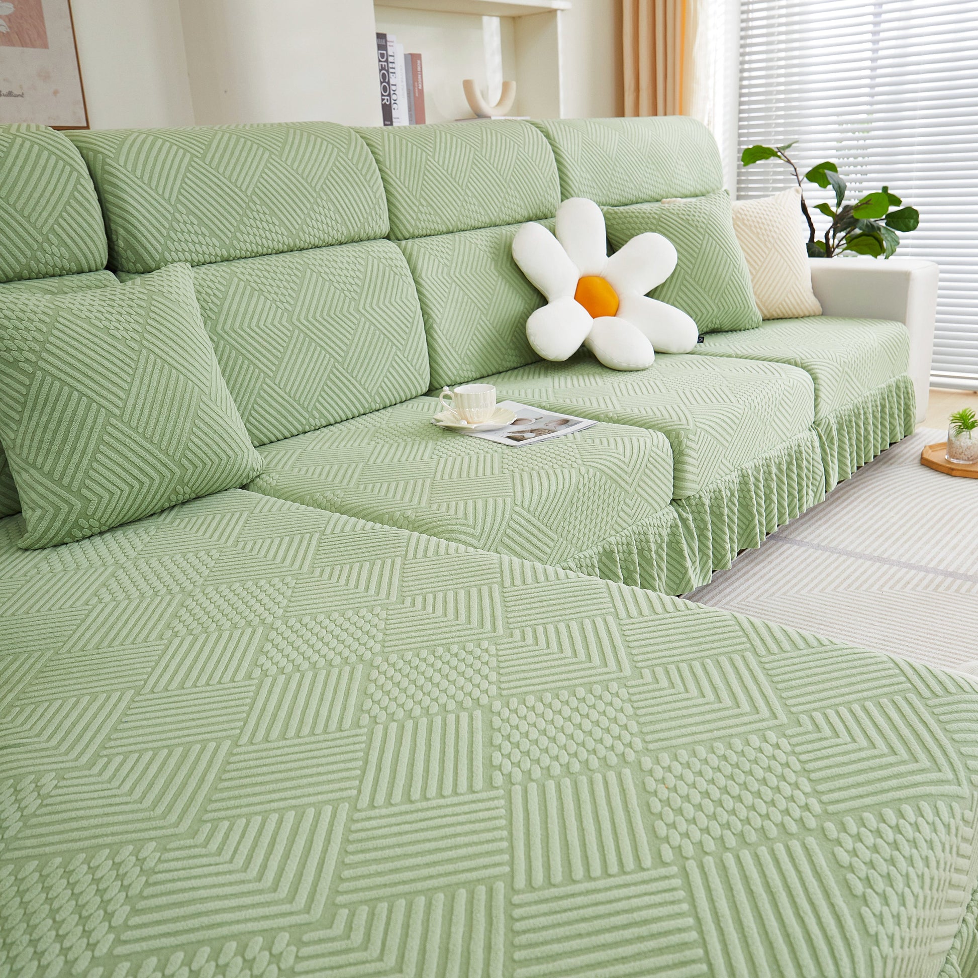Stretch Sofa Covers for Couch Seats and Cushions, Suitable for 1/2/3/4/L Seater Sofas and Couches in stylish green design