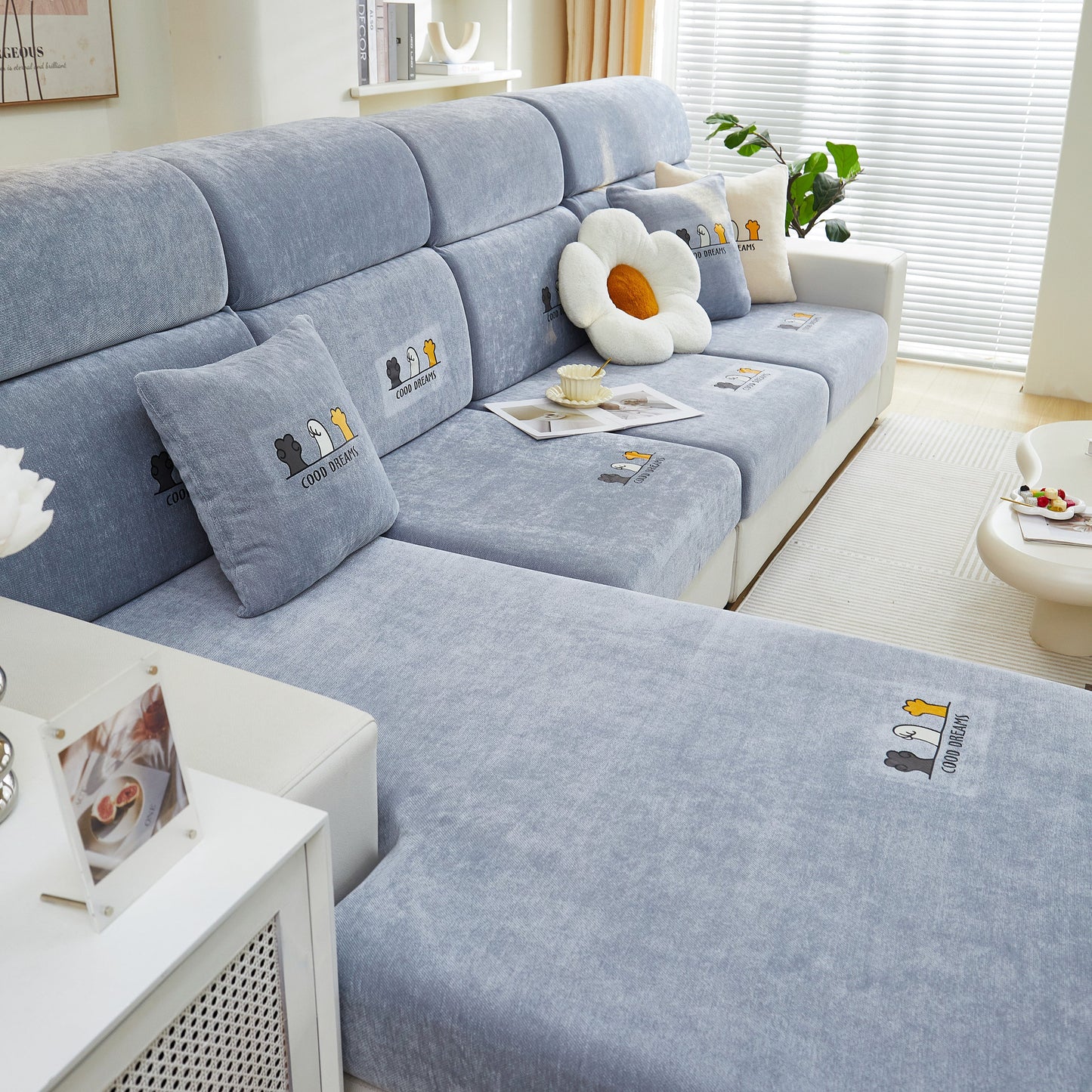 Super Stretch Seat Cushion/Couch Slipcover, Solid Couch Cushion Covers Washable Furniture Protector on modern sofa