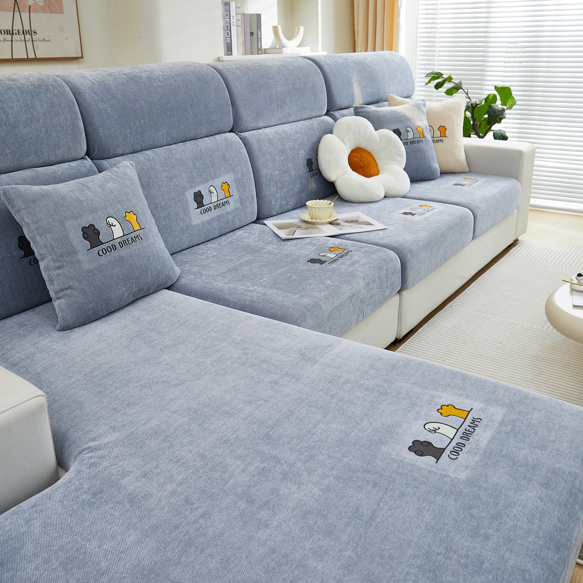 Super Stretch Seat Cushion/Couch Slipcover, Solid Couch Cushion Covers Washable Furniture Protector on a cozy living room set