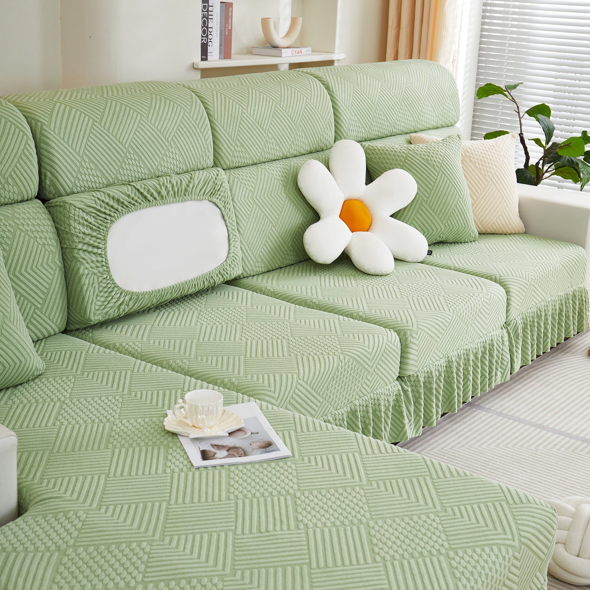 Stretch Sofa Covers for Couch Seats and Cushions, Suitable for 1/2/3/4/L Seater Sofas and Couches in a stylish living room