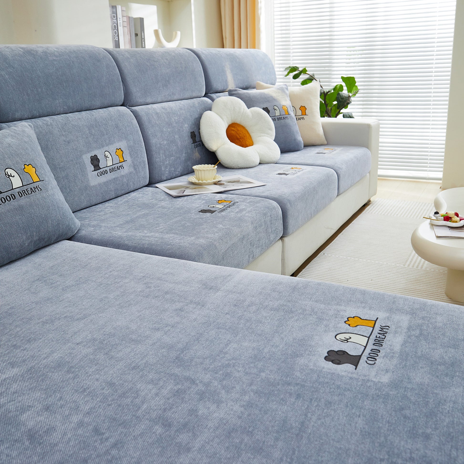 Super Stretch Seat Cushion/Couch Slipcover, Solid Couch Cushion Covers Washable Furniture Protector on a grey sofa